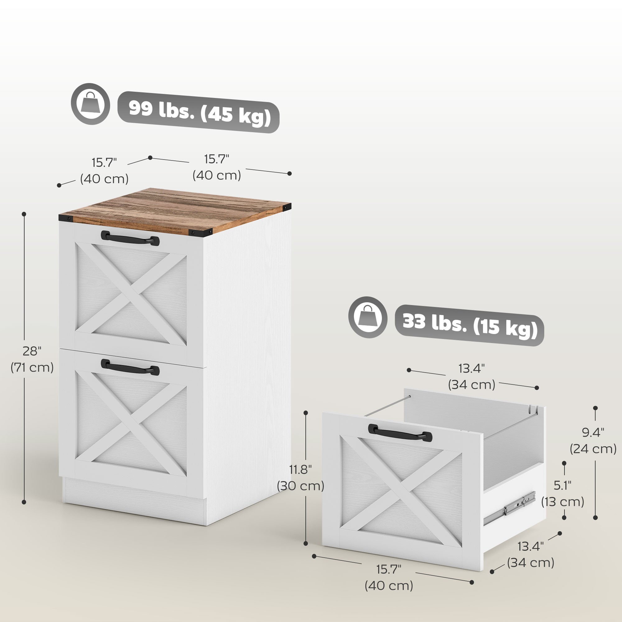 2-Drawer Vertical Farmhouse Filing Cabinet - White-Office Products > Office Furniture > Office Cabinets & Cupboards-DECOROLALA