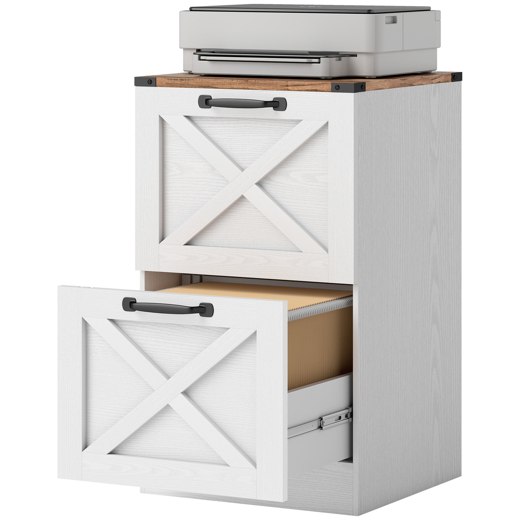 2-Drawer Vertical Farmhouse Filing Cabinet - White-Office Products > Office Furniture > Office Cabinets & Cupboards-DECOROLALA