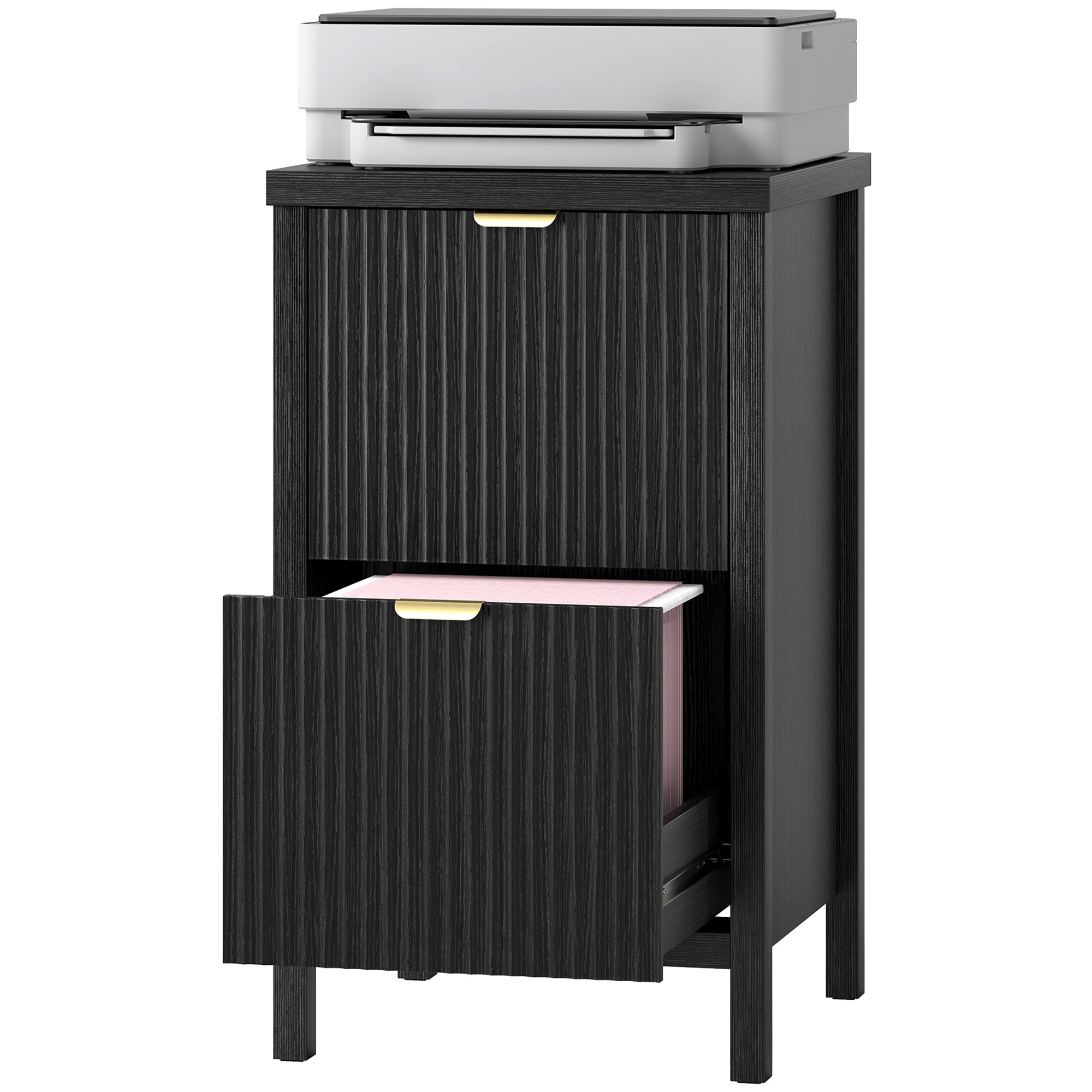 2-Drawer Vertical File Cabinet - Black Modern MDF Office Unit-Office Products > Office Furniture > Office Cabinets & Cupboards-DECOROLALA