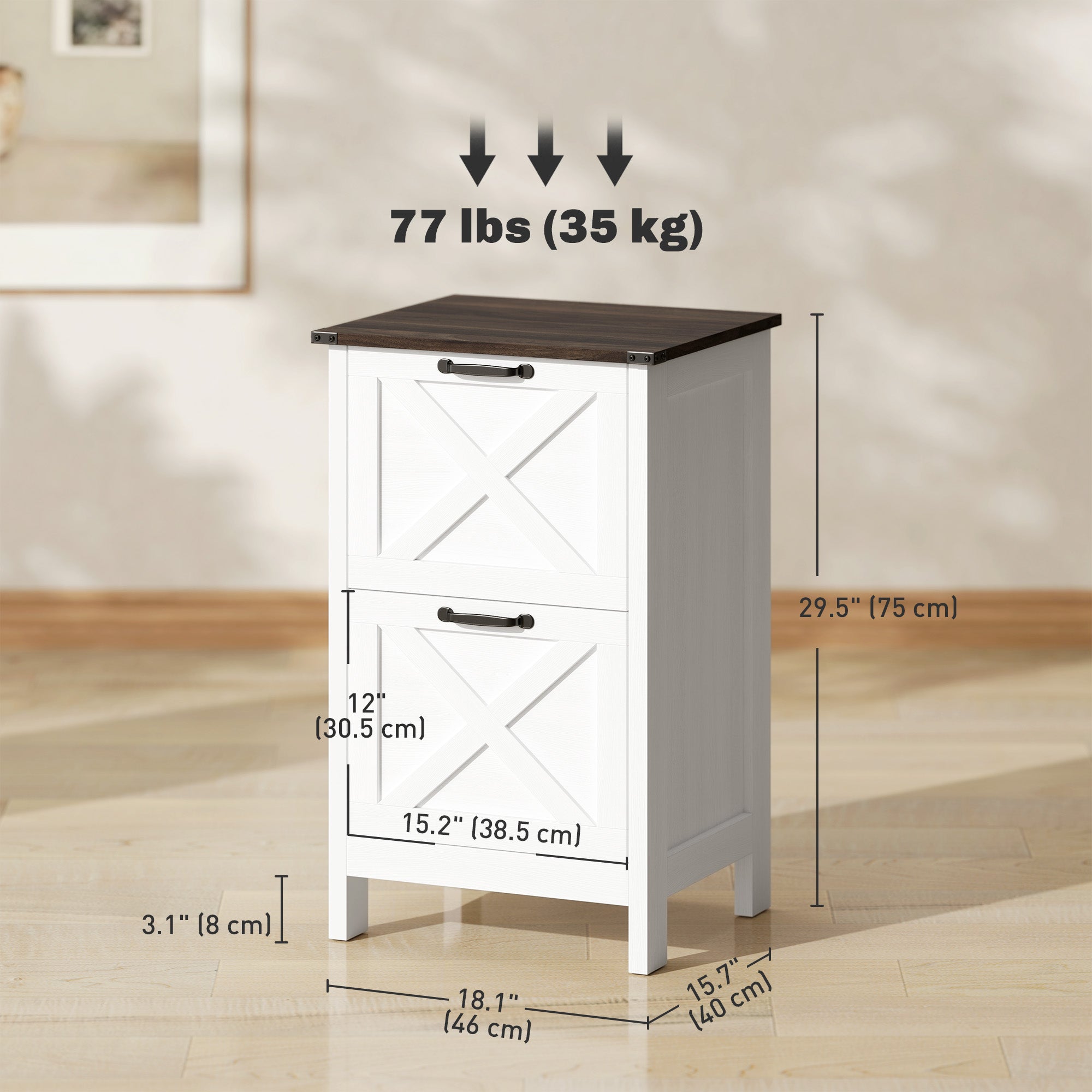 2-Drawer Vertical File Cabinet - Distressed White Farmhouse-Office Products > Office Furniture > Office Cabinets & Cupboards-DECOROLALA