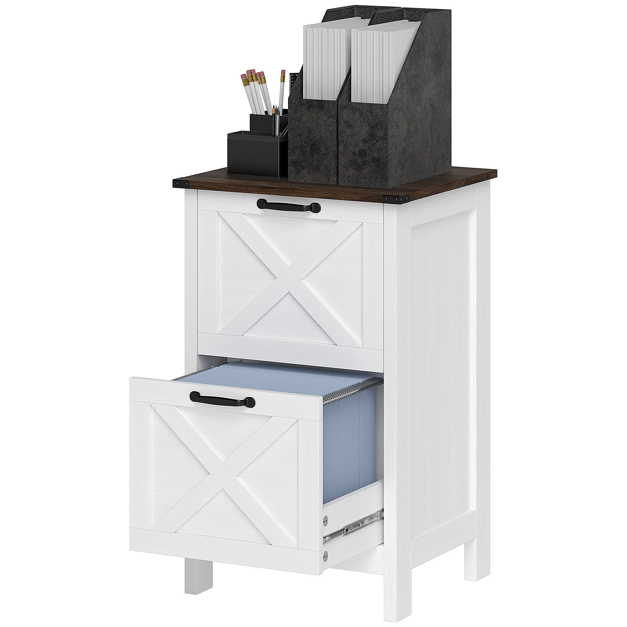 2-Drawer Vertical File Cabinet - Distressed White Farmhouse-Office Products > Office Furniture > Office Cabinets & Cupboards-DECOROLALA