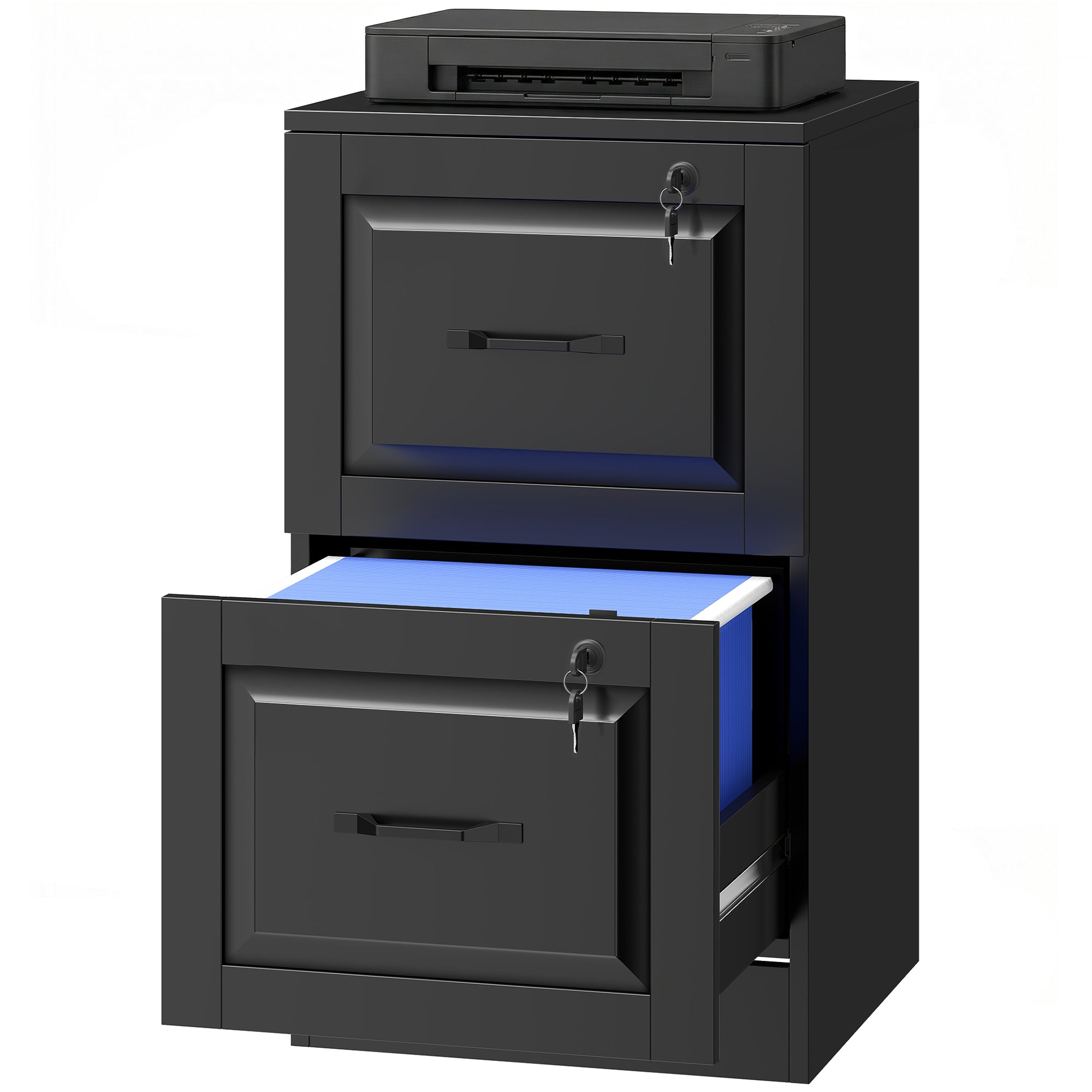 2 Drawer Vertical File Cabinet with Lock - Black MDF 28" H-Office Products > Office Furniture > Office Cabinets & Cupboards-DECOROLALA