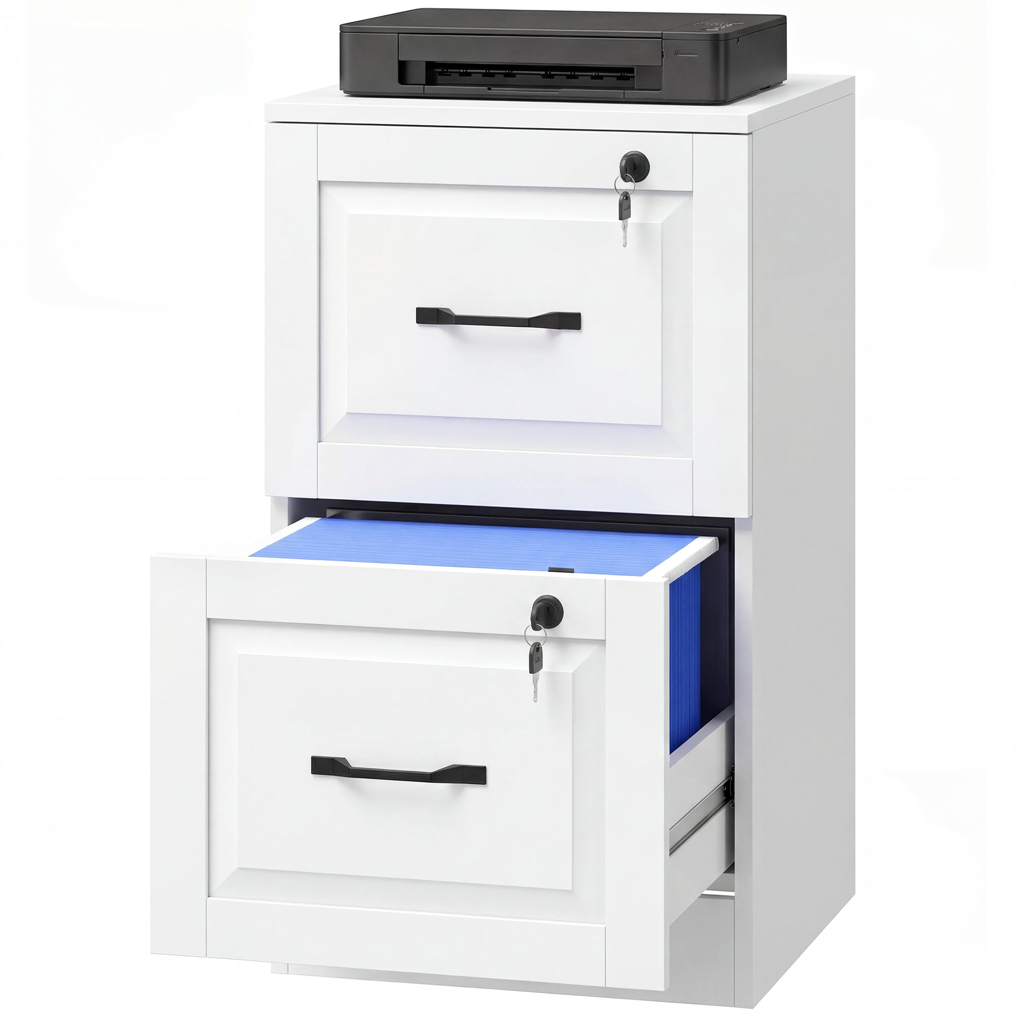 2-Drawer Vertical File Cabinet with Lock - White MDF 28" H-Office Products > Office Furniture > Office Cabinets & Cupboards-DECOROLALA
