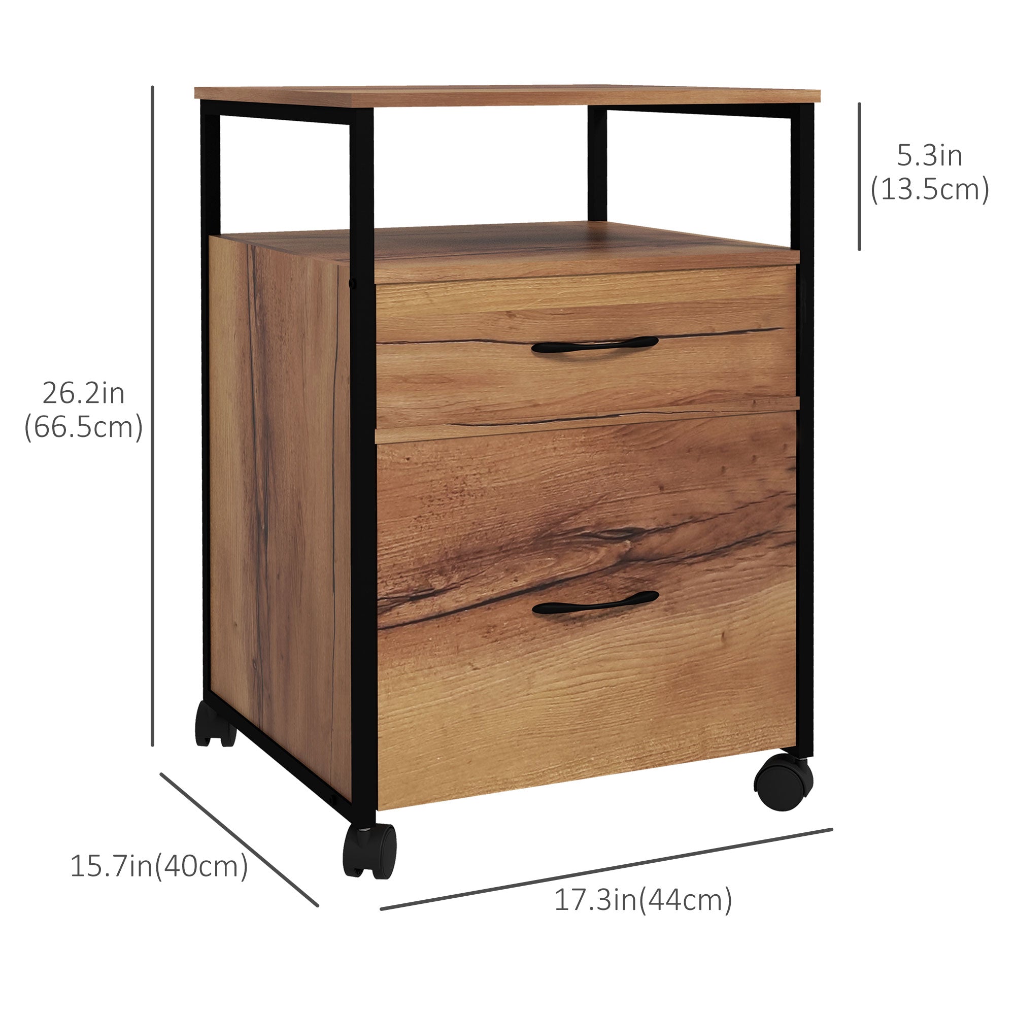 2-Drawer Vertical File Cabinet with Wheels - Rustic Brown-Office Products > Office Furniture > Office Cabinets & Cupboards-DECOROLALA