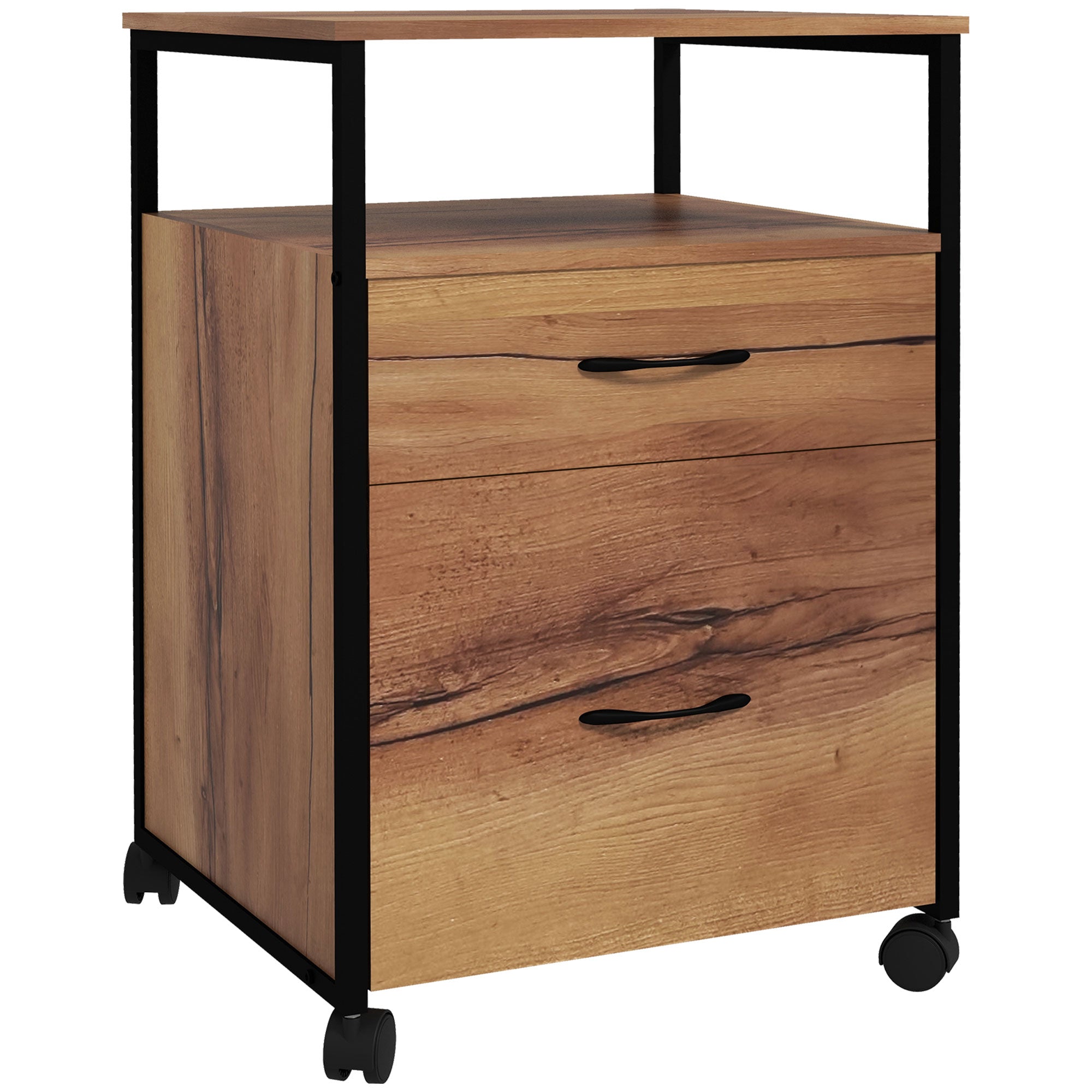 2-Drawer Vertical File Cabinet with Wheels - Rustic Brown-Office Products > Office Furniture > Office Cabinets & Cupboards-DECOROLALA