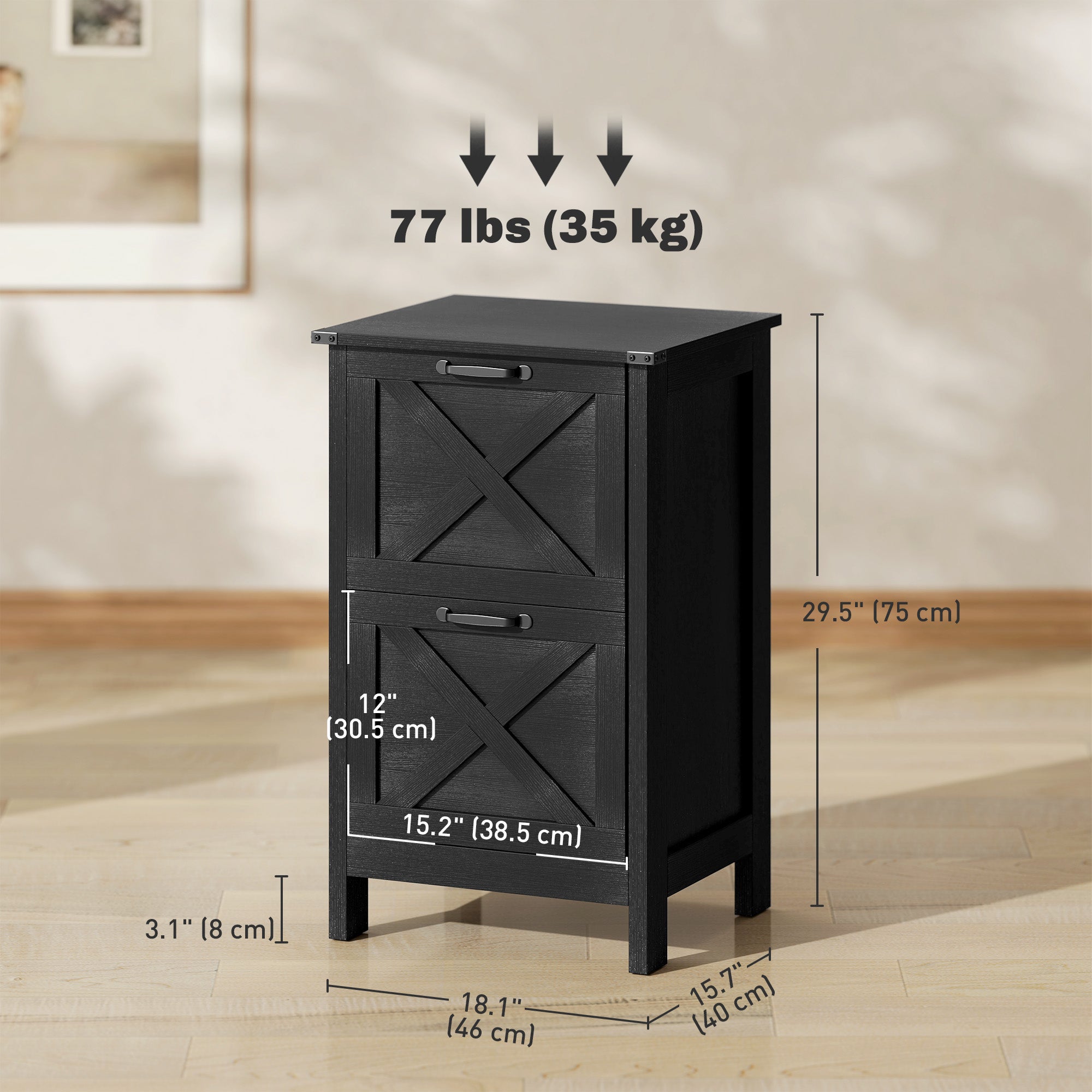 2-Drawer Vertical Filing Cabinet - Distressed Black-Office Products > Office Furniture > Office Cabinets & Cupboards-DECOROLALA