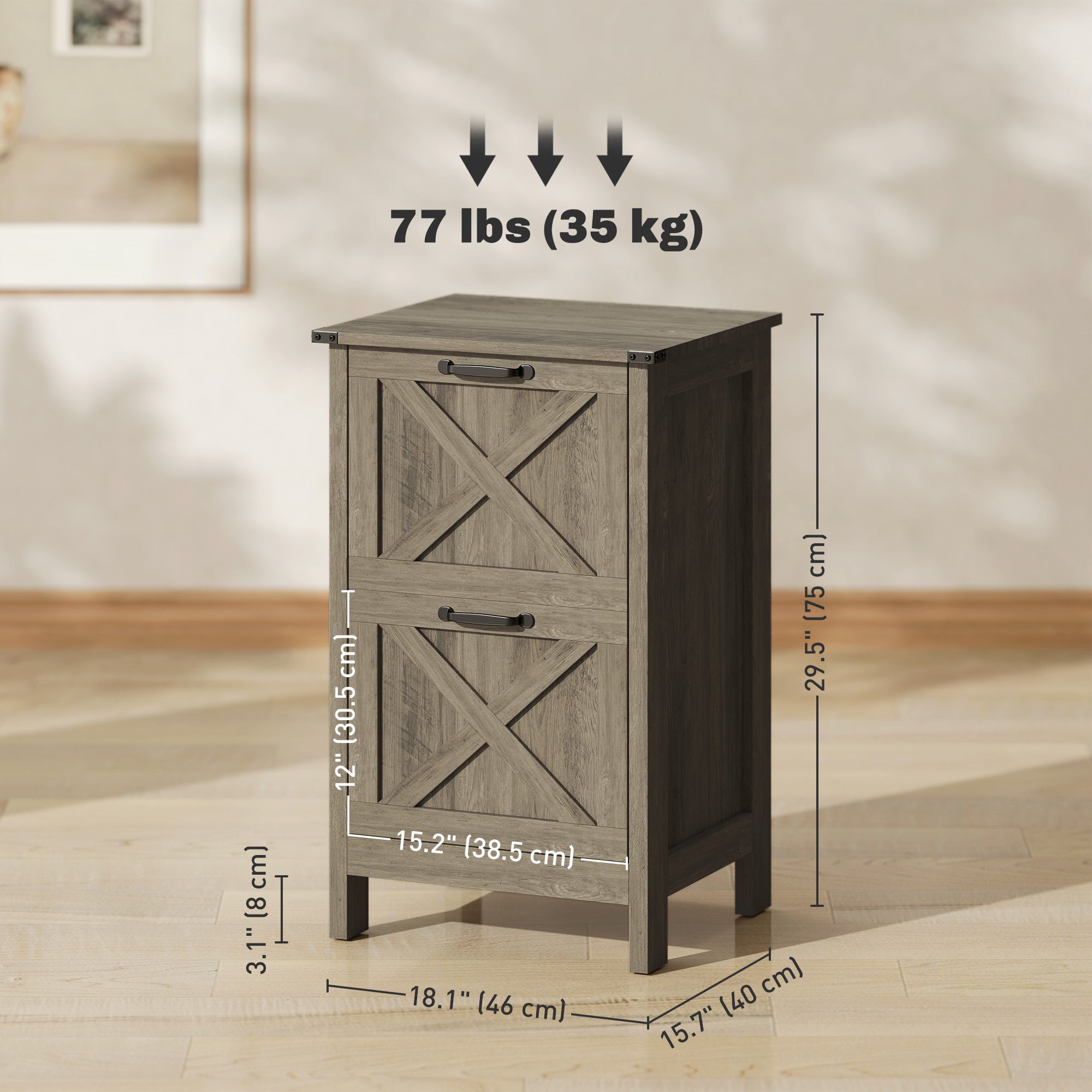 2-Drawer Vertical Filing Cabinet - Grey Wash Farmhouse style-Office Products > Office Furniture > Office Cabinets & Cupboards-DECOROLALA