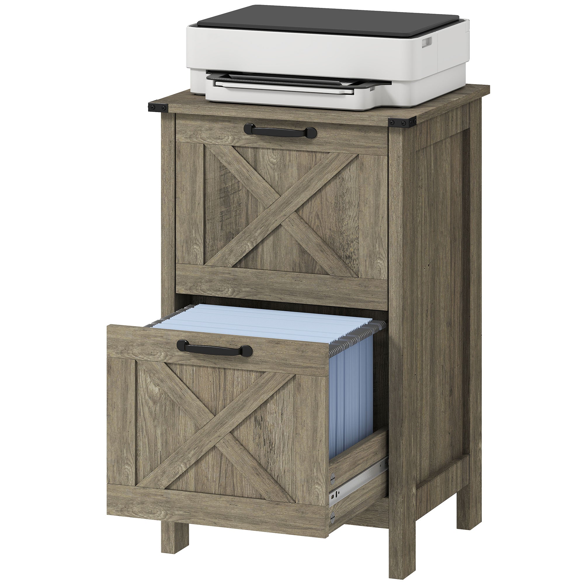 2-Drawer Vertical Filing Cabinet - Grey Wash Farmhouse style-Office Products > Office Furniture > Office Cabinets & Cupboards-DECOROLALA