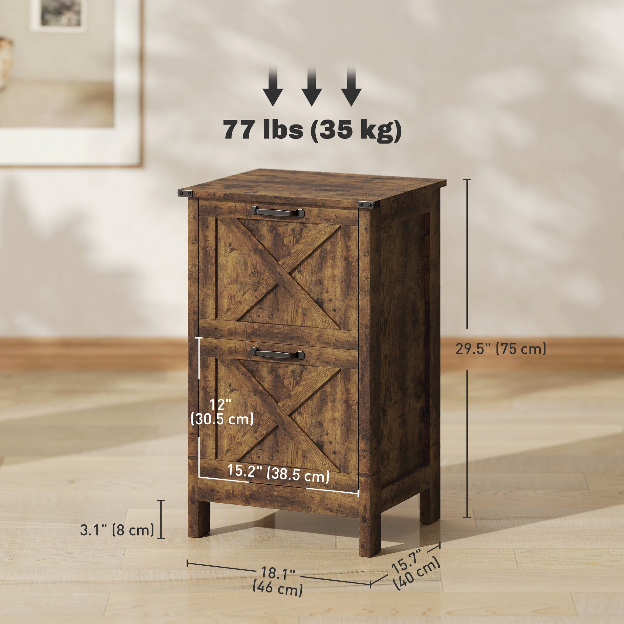 2-Drawer Vertical Filing Cabinet - Rustic Brown Farmhouse-Office Products > Office Furniture > Office Cabinets & Cupboards-DECOROLALA