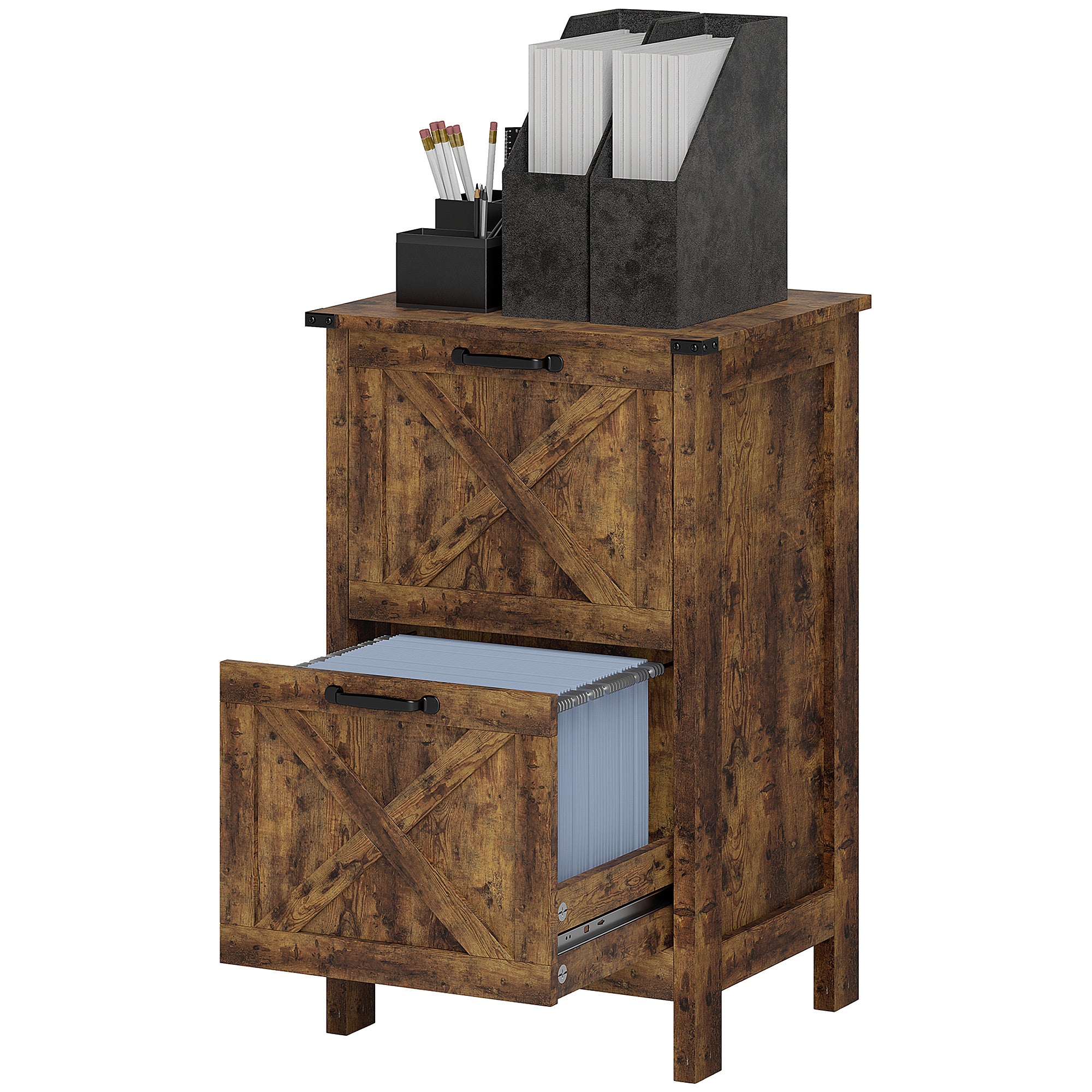 2-Drawer Vertical Filing Cabinet - Rustic Brown Farmhouse-Office Products > Office Furniture > Office Cabinets & Cupboards-DECOROLALA