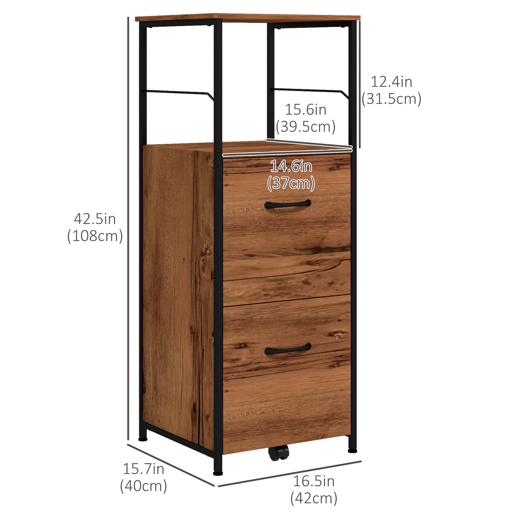 2-Drawer Vertical Filing Cabinet - Rustic Brown Industrial-Office Products > Office Furniture > Office Cabinets & Cupboards-DECOROLALA