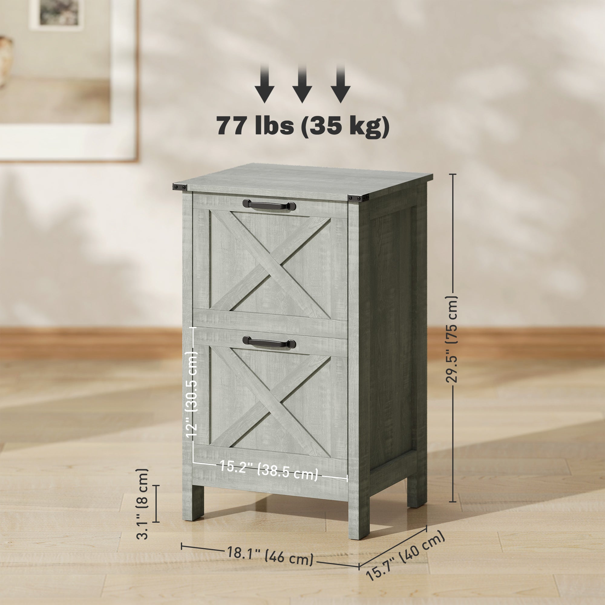 2-Drawer Vertical Filing Cabinet - Stone Grey Farmhouse-Office Products > Office Furniture > Office Cabinets & Cupboards-DECOROLALA