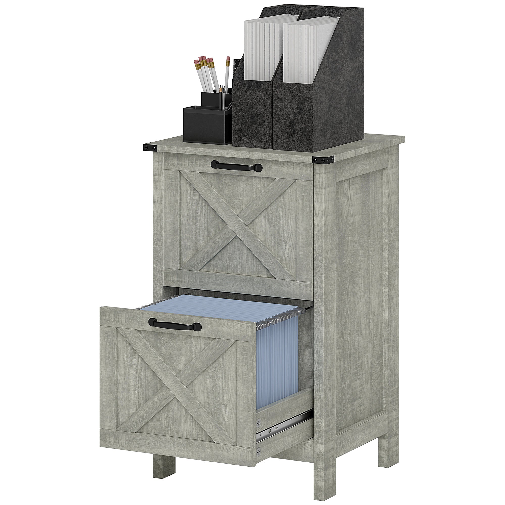 2-Drawer Vertical Filing Cabinet - Stone Grey Farmhouse-Office Products > Office Furniture > Office Cabinets & Cupboards-DECOROLALA
