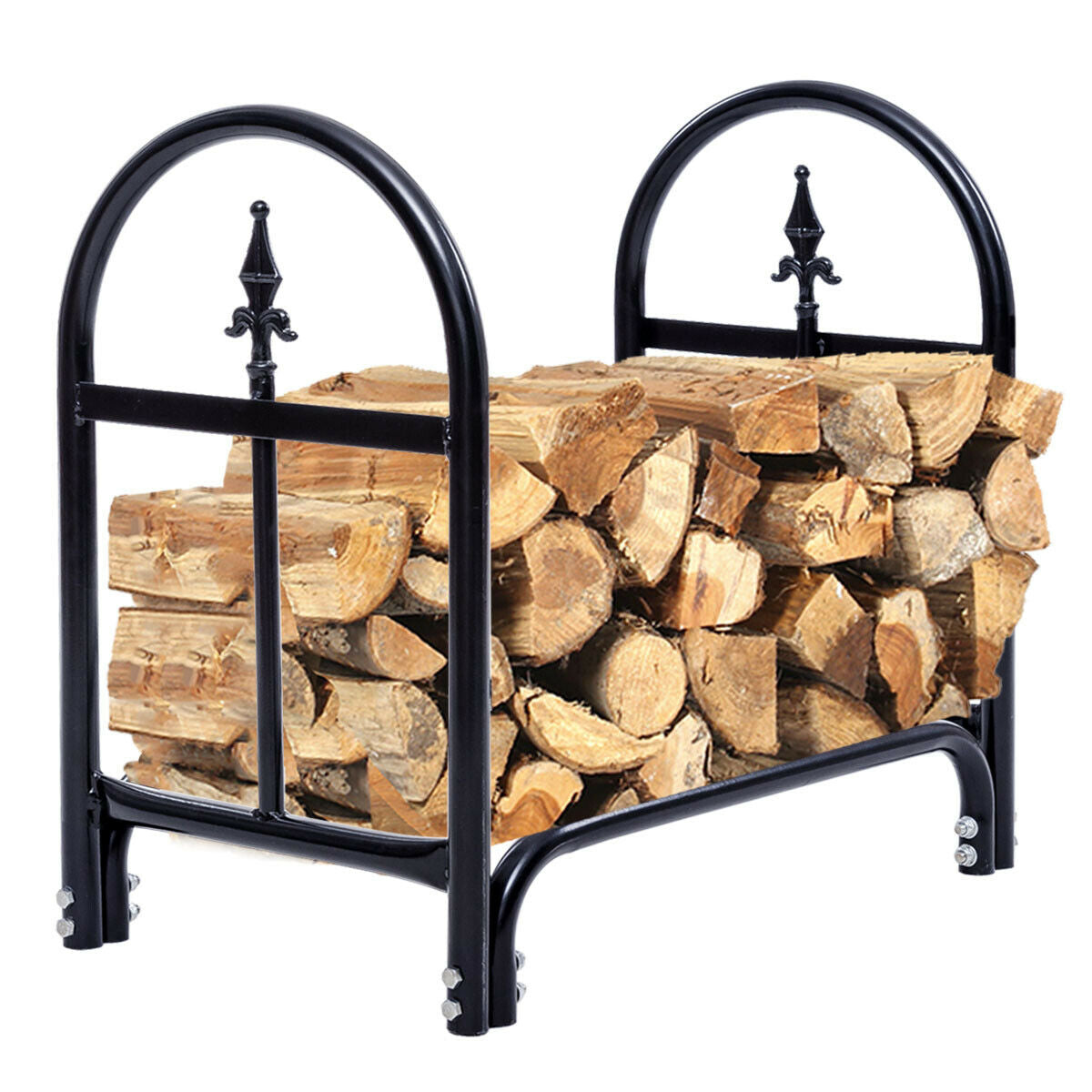 2 Feet Outdoor Heavy Duty Steel Firewood Storage Holder-Log Racks & Carriers-DECOROLALA