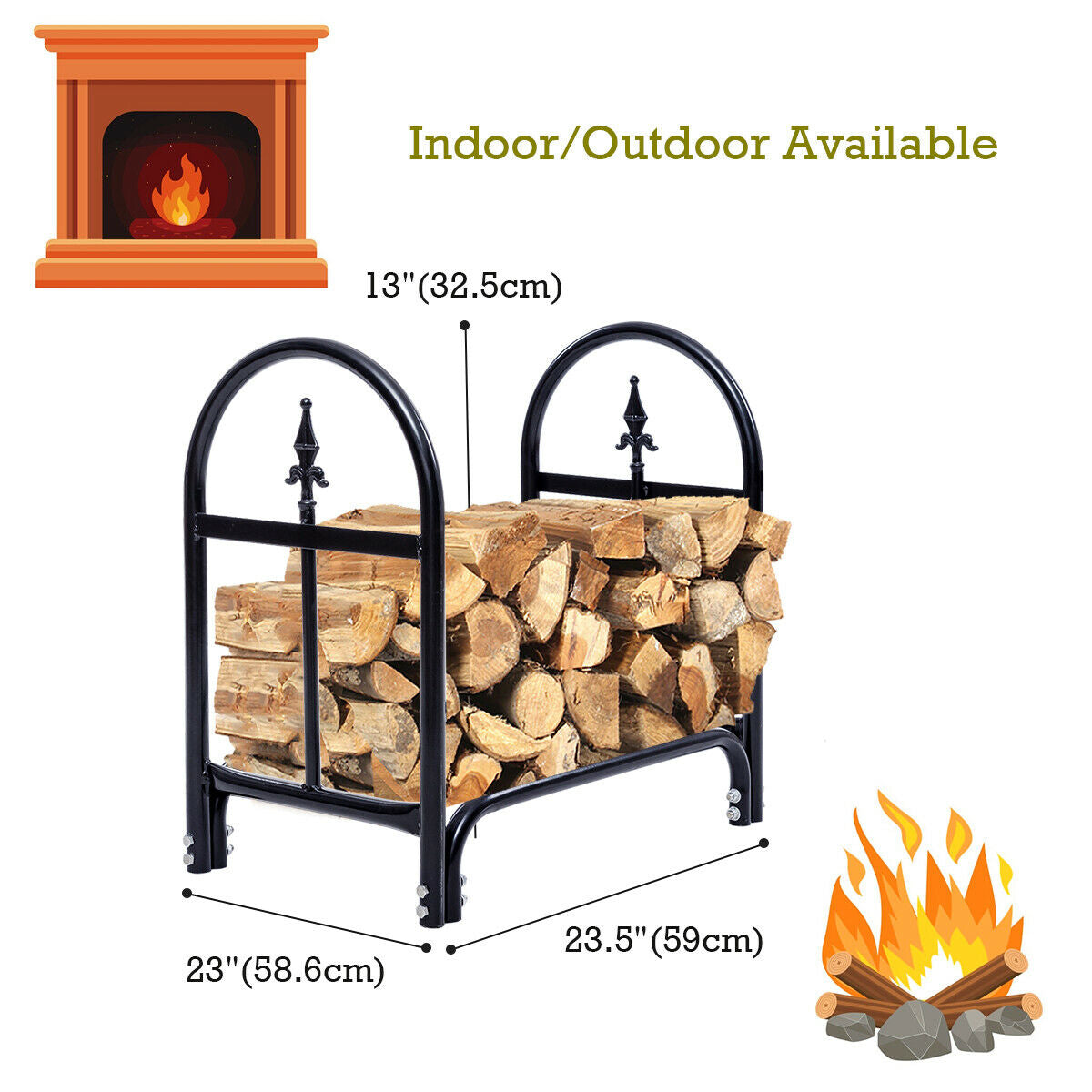 2 Feet Outdoor Heavy Duty Steel Firewood Storage Holder-Log Racks & Carriers-DECOROLALA