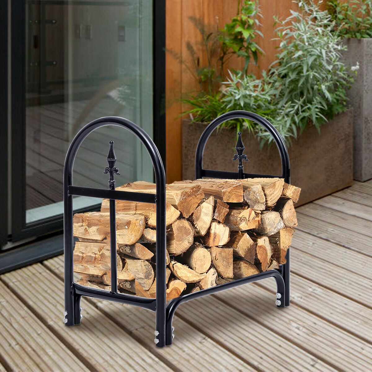 2 Feet Outdoor Heavy Duty Steel Firewood Storage Holder-Log Racks & Carriers-DECOROLALA