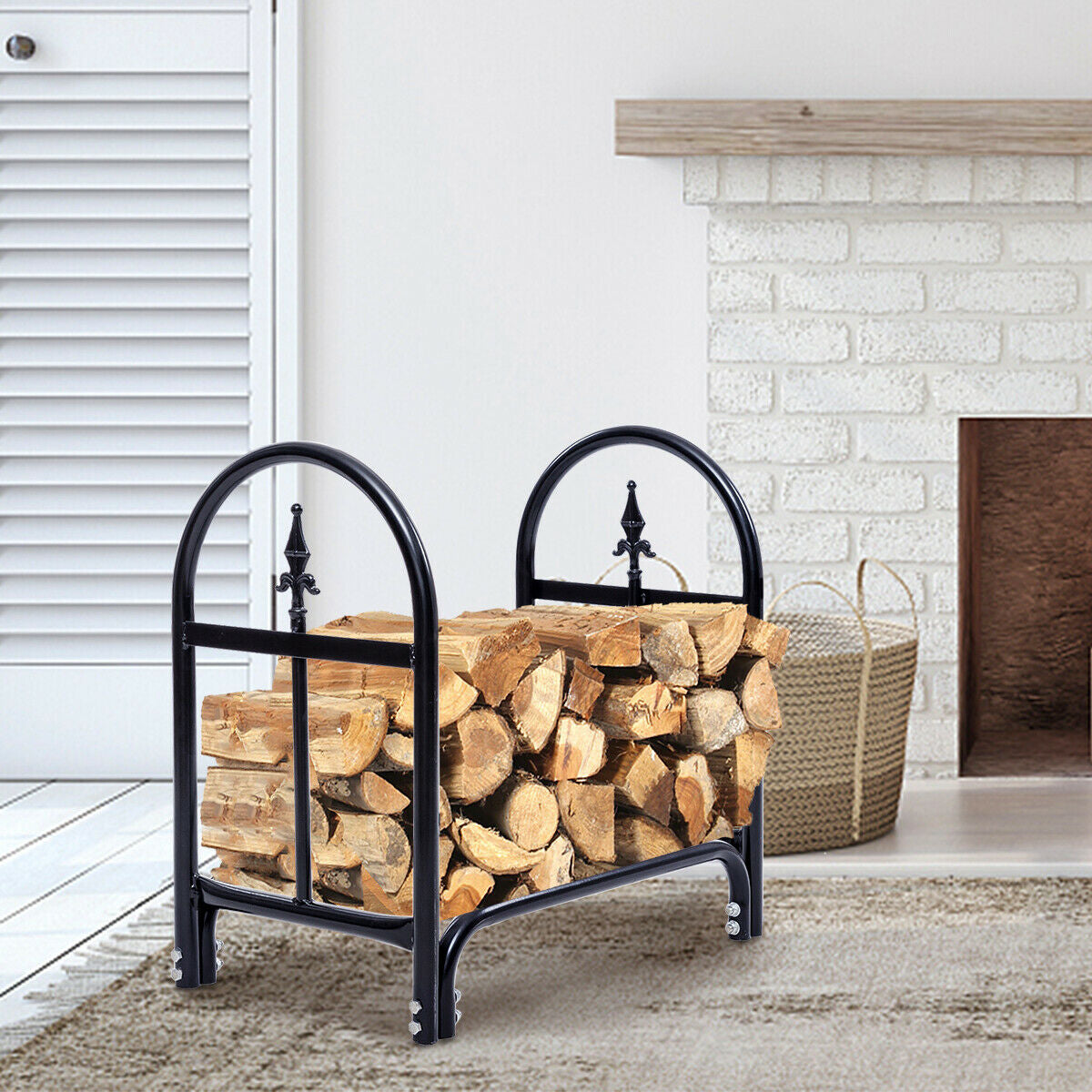2 Feet Outdoor Heavy Duty Steel Firewood Storage Holder-Log Racks & Carriers-DECOROLALA