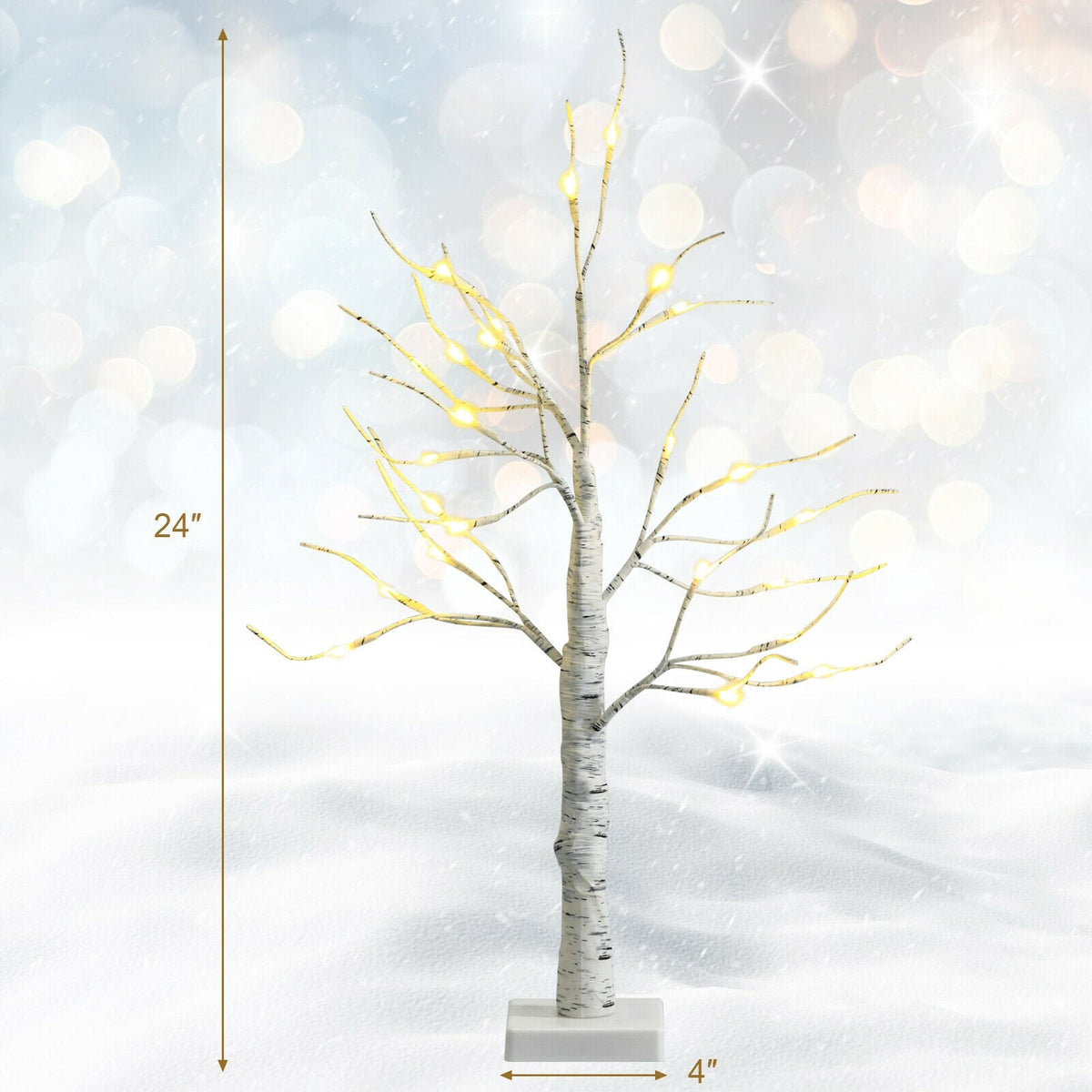 2 Feet Pre-lit White Twig Birch Tree Battery Powered for Christmas Holiday-Christmas Trees-DECOROLALA