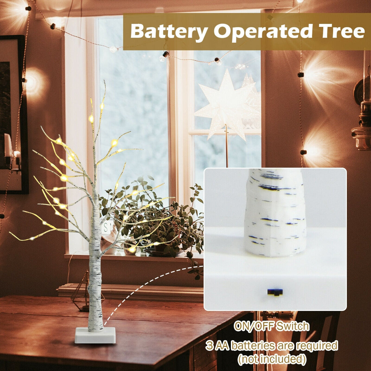 2 Feet Pre-lit White Twig Birch Tree Battery Powered for Christmas Holiday-Christmas Trees-DECOROLALA