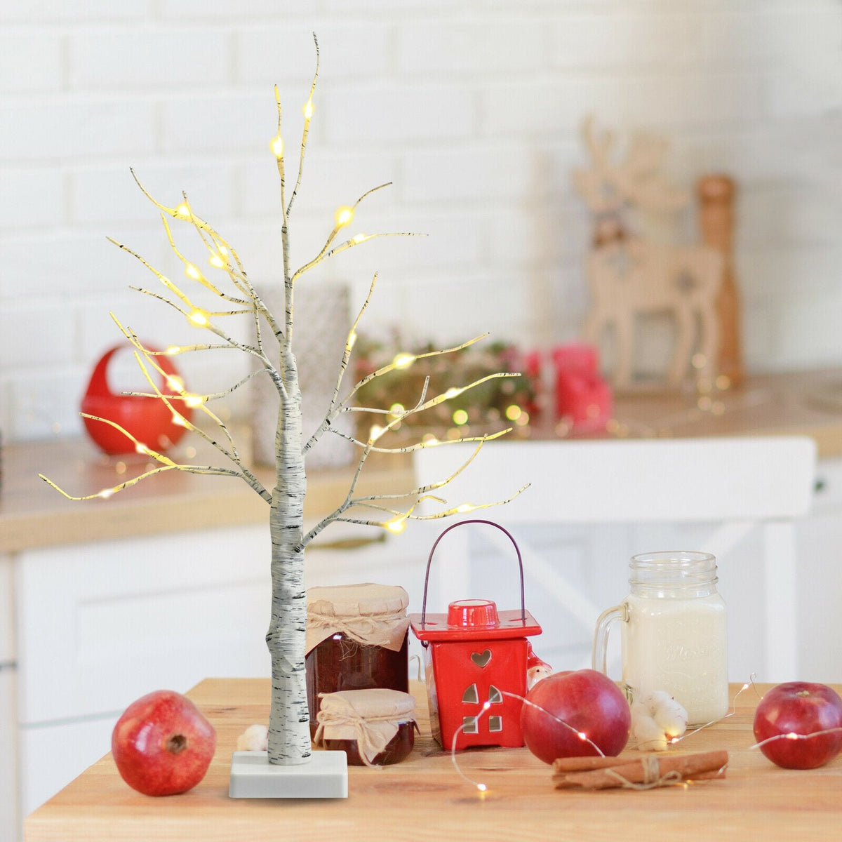 2 Feet Pre-lit White Twig Birch Tree Battery Powered for Christmas Holiday-Christmas Trees-DECOROLALA