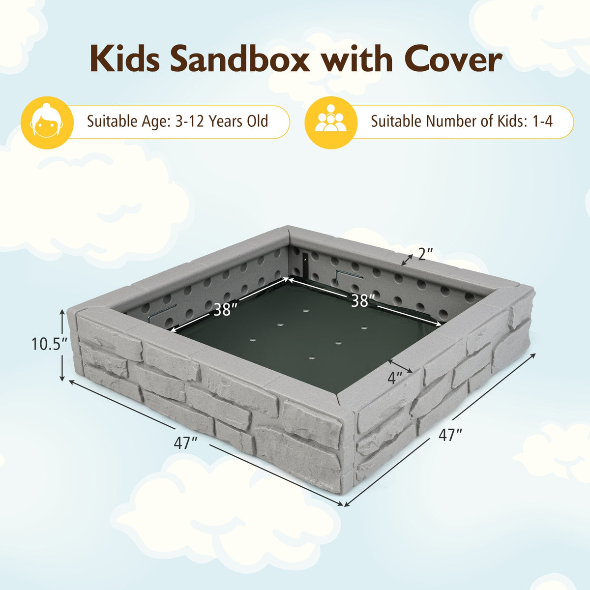 2-In-1 HDPE Kids Sandbox with Cover and Bottom Liner
