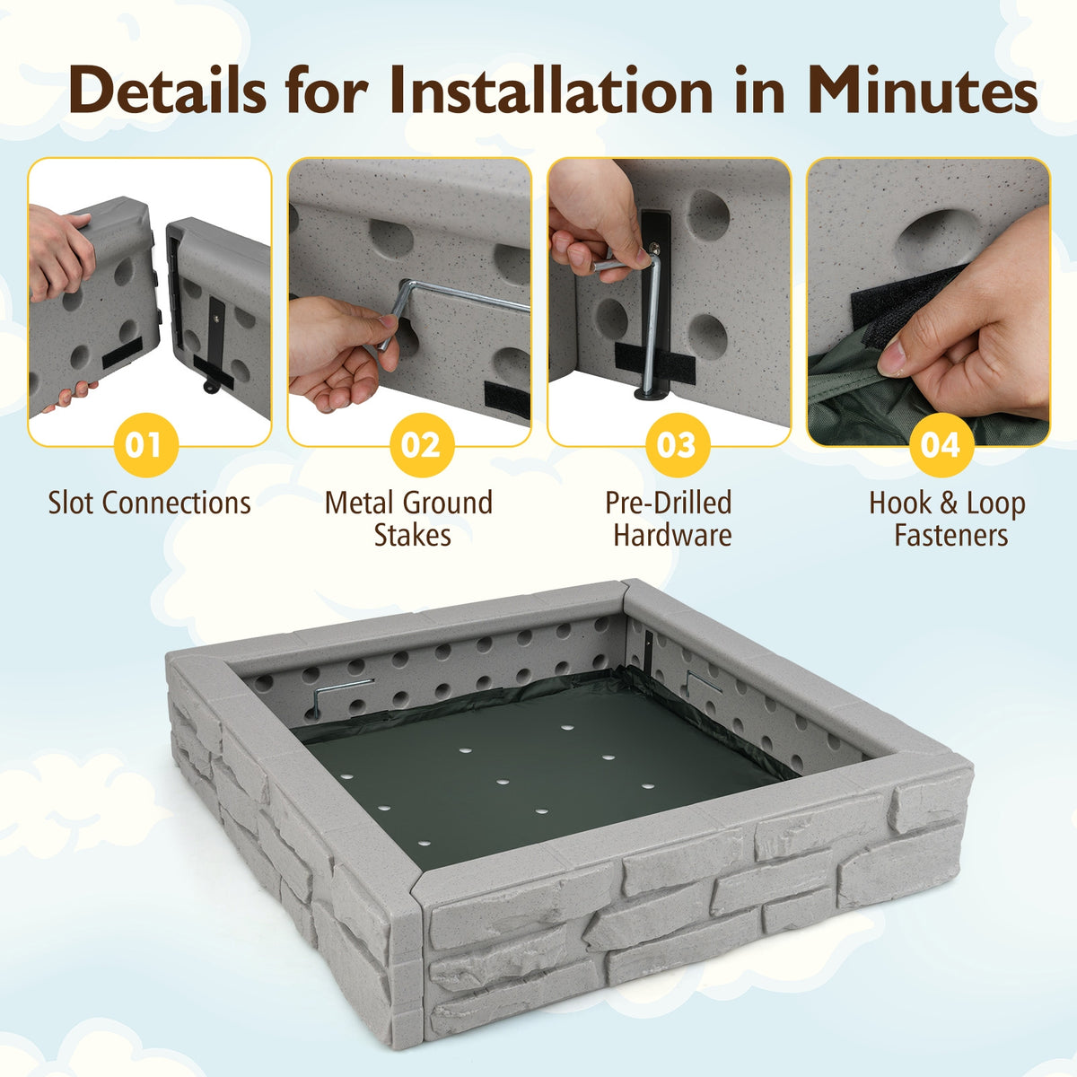 2-In-1 HDPE Kids Sandbox with Cover and Bottom Liner
