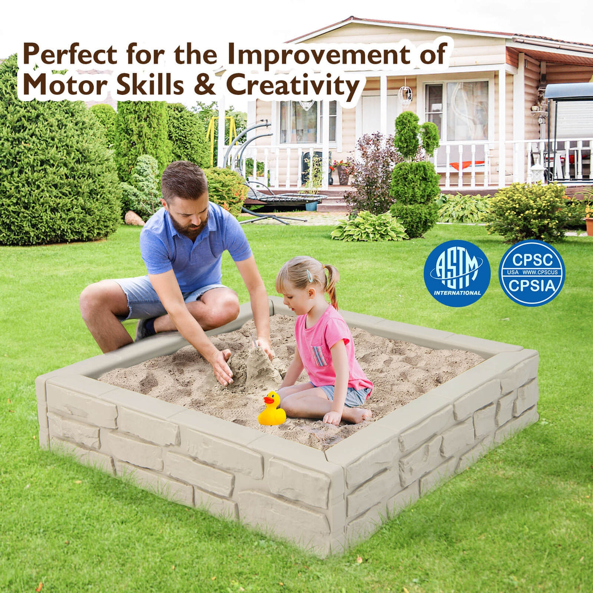 2-In-1 HDPE Kids Sandbox with Cover and Bottom Liner