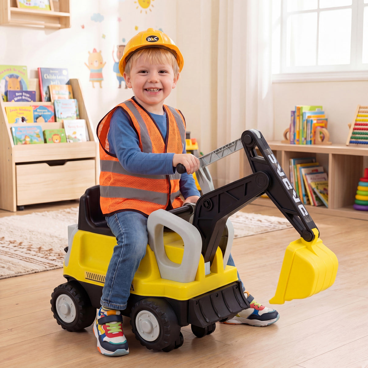 2-in-1 Kids Ride-On Tractor with Digging Arm and Trailer