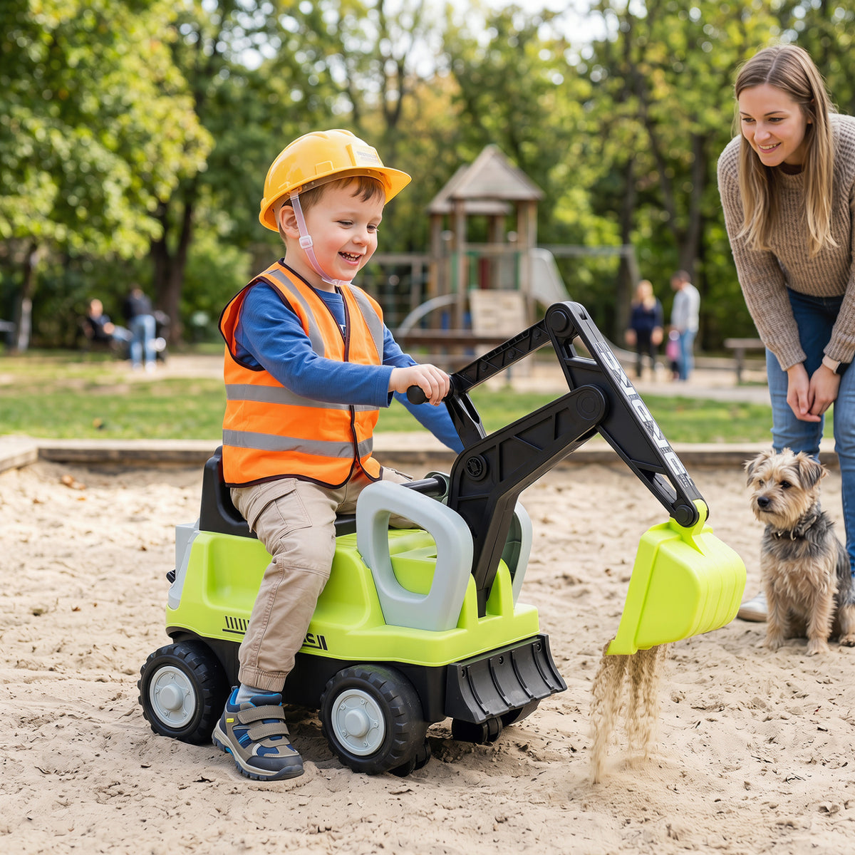 2-in-1 Kids Ride-On Tractor with Digging Arm and Trailer