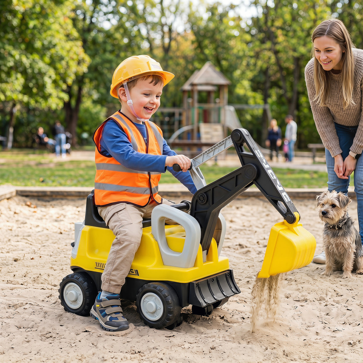 2-in-1 Kids Ride-On Tractor with Digging Arm and Trailer