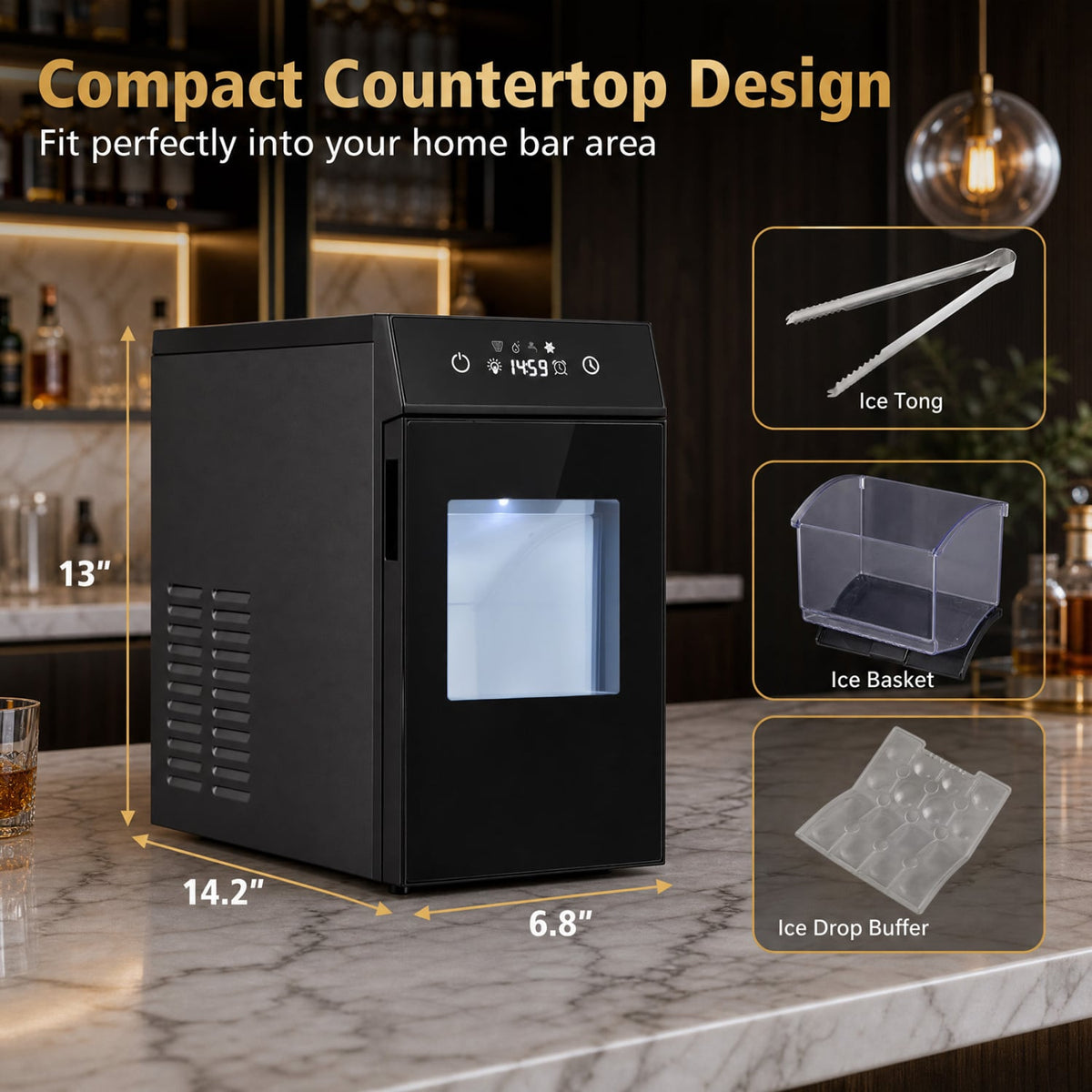 2 Inch Ice Ball Maker Countertop with Self-Cleaning and 8H Timer-Black-Ice Makers-DECOROLALA