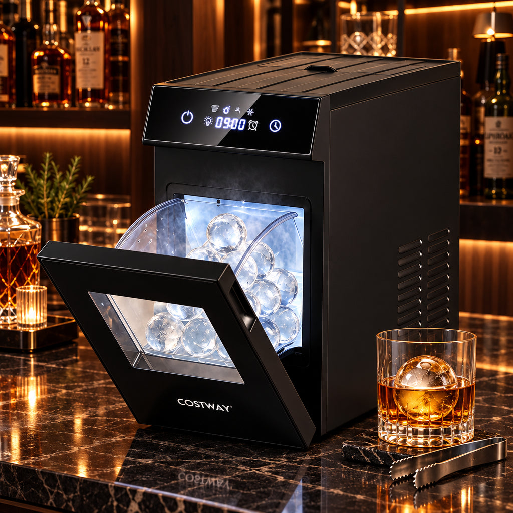 2 Inch Ice Ball Maker Countertop with Self-Cleaning and 8H Timer-Black-Ice Makers-DECOROLALA