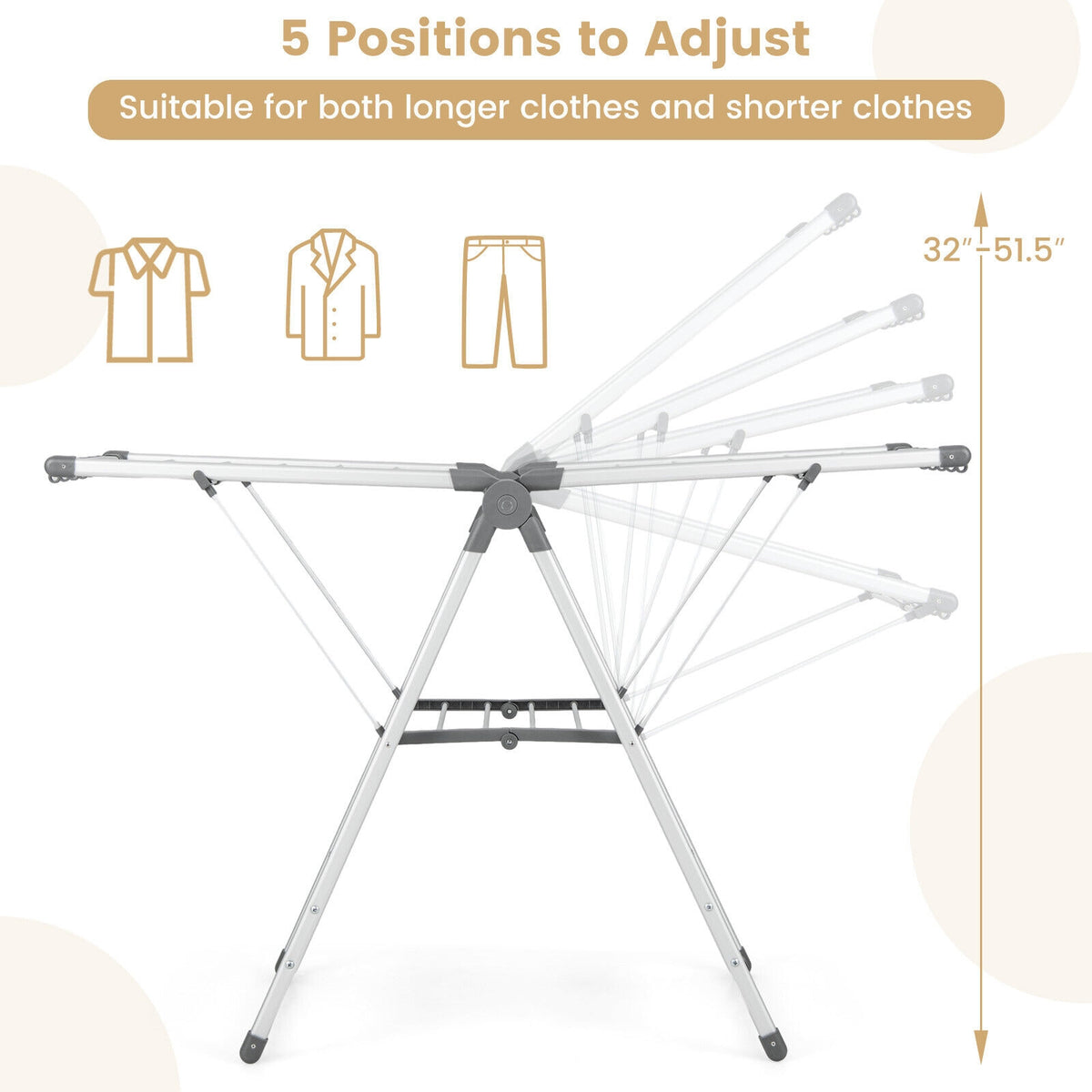 2-Layer Folding Clothes Drying Rack with 5-Level Adjustable Height-Laundry Drying Racks-DECOROLALA