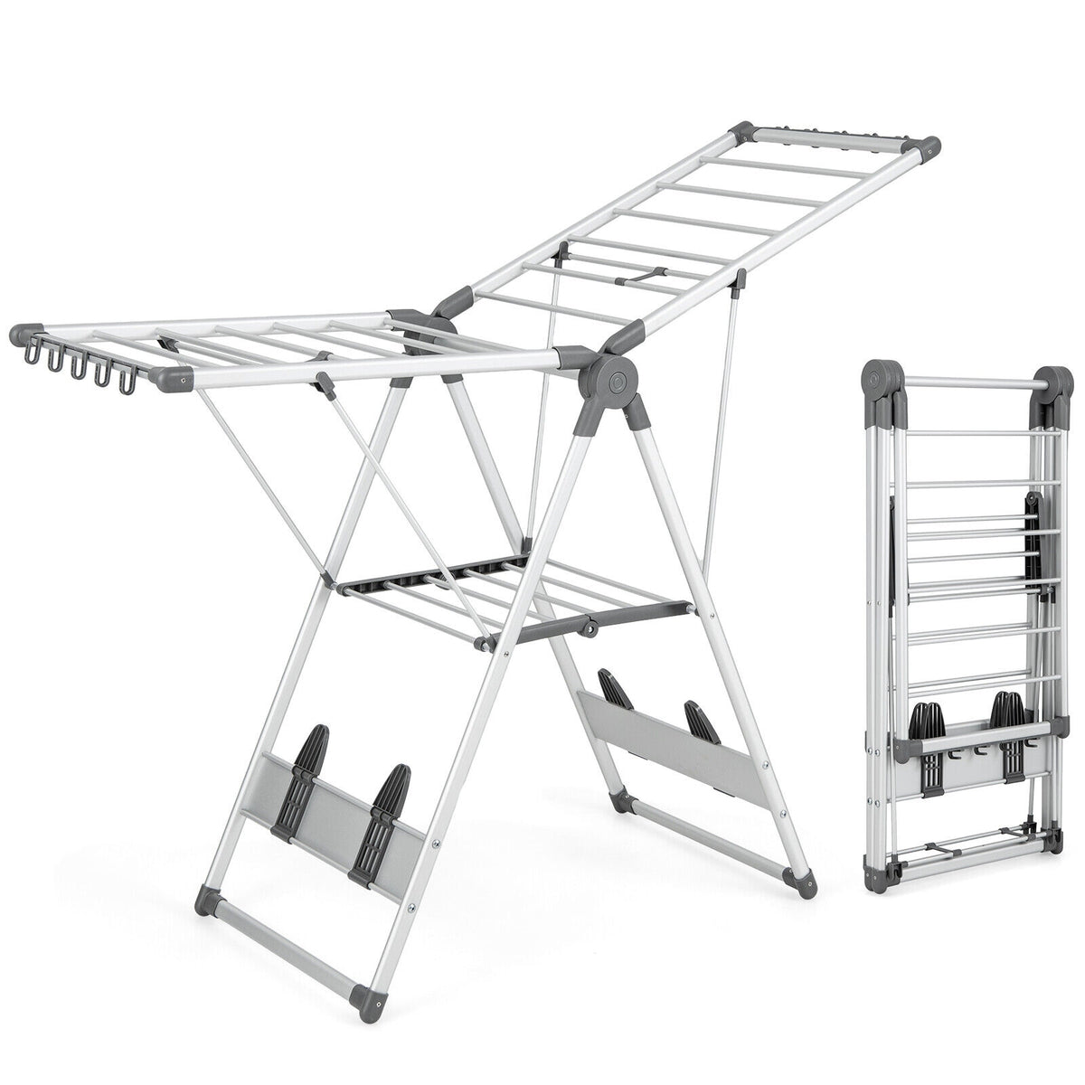 2-Layer Folding Clothes Drying Rack with 5-Level Adjustable Height-Laundry Drying Racks-DECOROLALA
