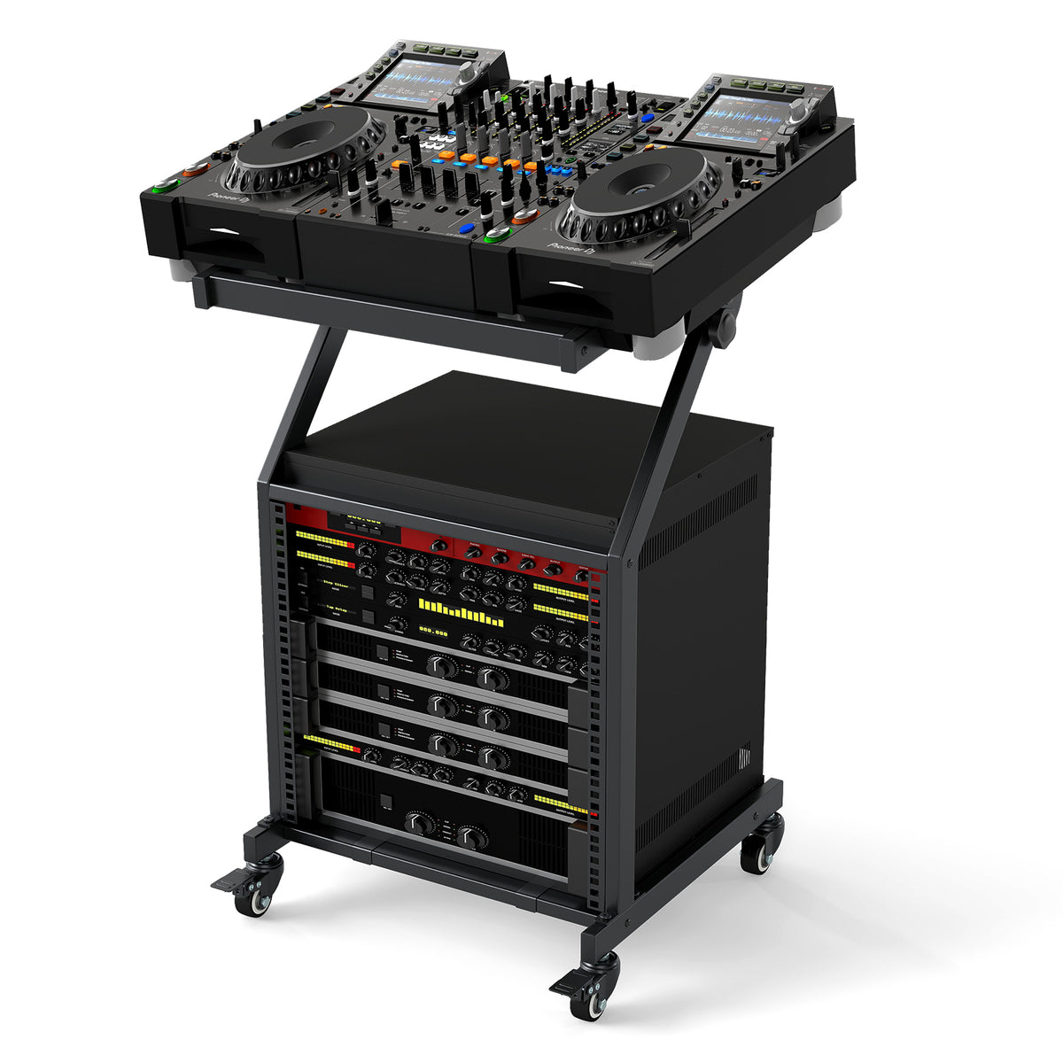 2-Layer Rolling 9U DJ Mixer Stand - Black Metal Audio Rack-Musical Instruments-DECOROLALA
