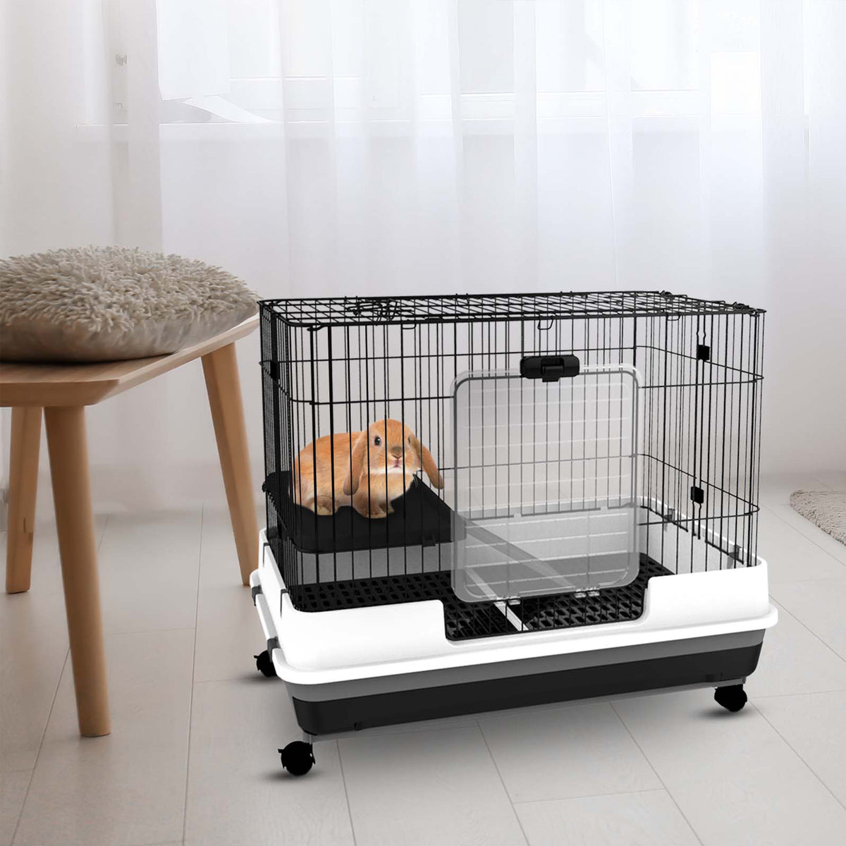 2-Level Small Animal Cage - 28"H Metal Habitat with Wheels, Black-Small Animal Supplies-DECOROLALA