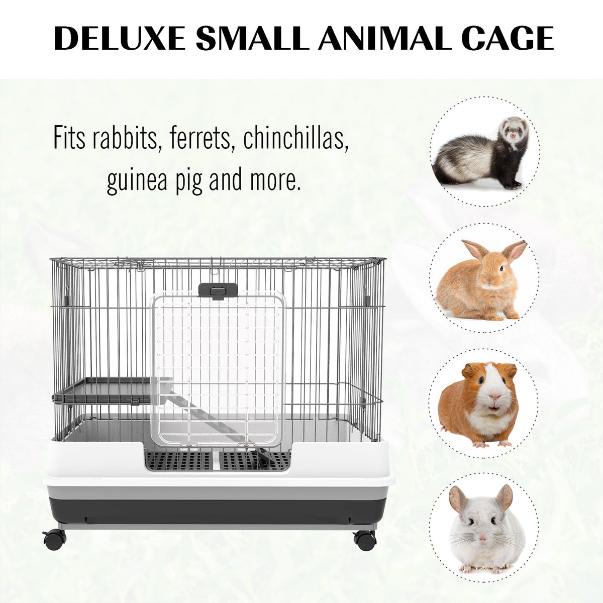 2-Level Small Animal Cage - 28"H Metal Habitat with Wheels, Black-Small Animals-DECOROLALA