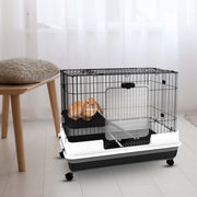 2-Level Small Animal Cage - 28"H Metal Habitat with Wheels, Black-Small Animals-DECOROLALA