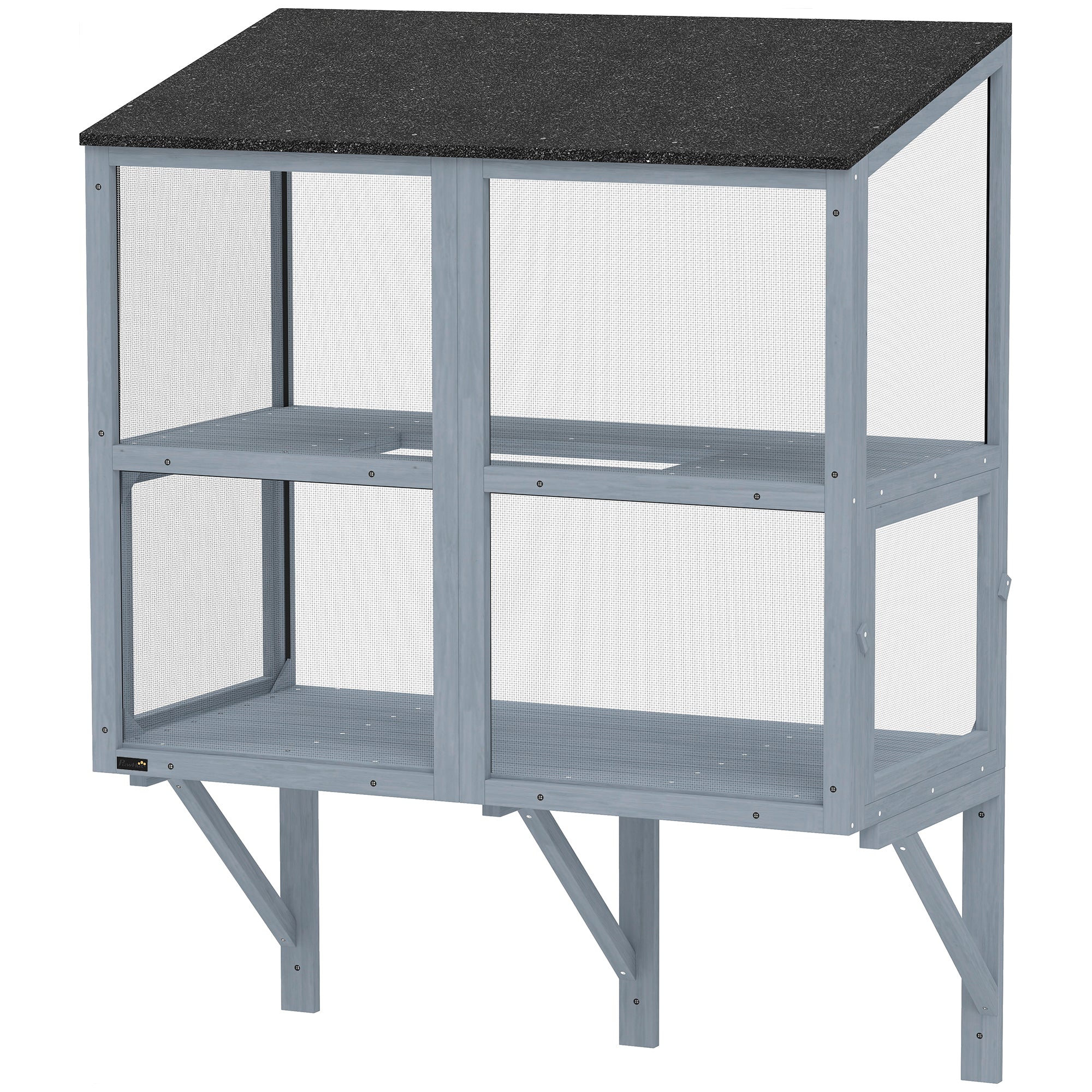 2-Level Wall-Mounted Outdoor Catio - Grey 39.4" L-DECOROLALA
