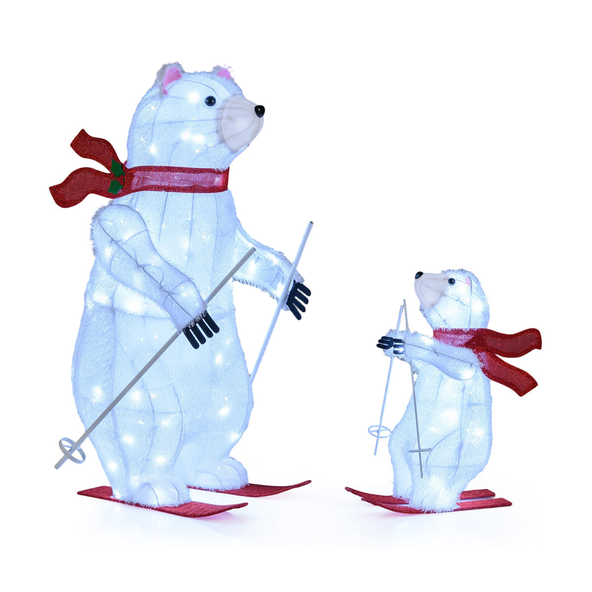 2 PCS Animated Skiing Polar Bears Pre-lit Christmas Bear Decoration with Skiing Motion-Christmas Decorations & Accessories-DECOROLALA