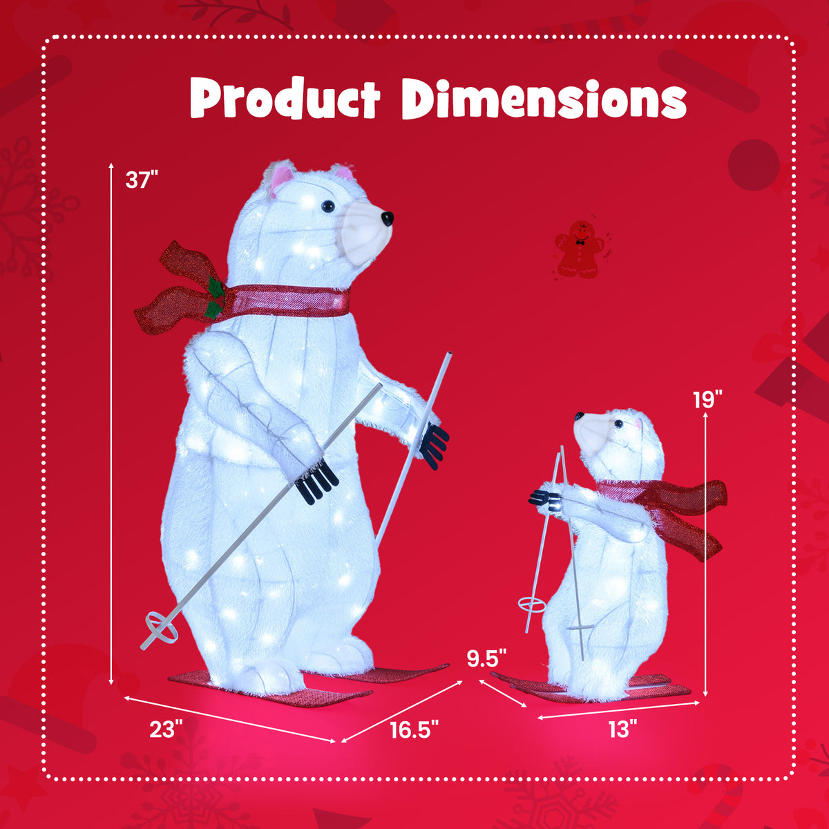 2 PCS Animated Skiing Polar Bears Pre-lit Christmas Bear Decoration with Skiing Motion-Christmas Decorations & Accessories-DECOROLALA