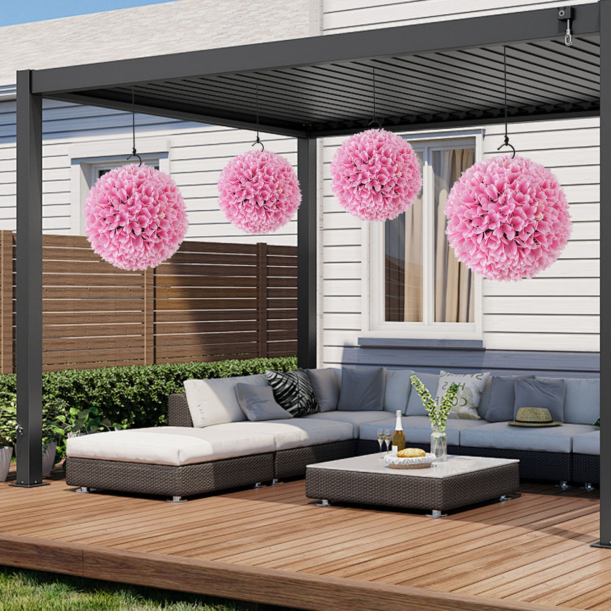 2 PCS Artificial Plant Topiary Balls Faux Boxwood Decorative Balls-Pink-Artificial Plants-DECOROLALA