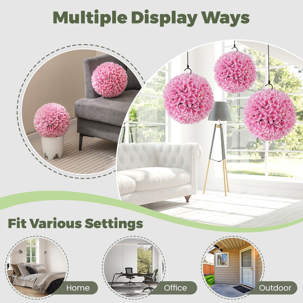 2 PCS Artificial Plant Topiary Balls Faux Boxwood Decorative Balls-Pink-Artificial Plants-DECOROLALA