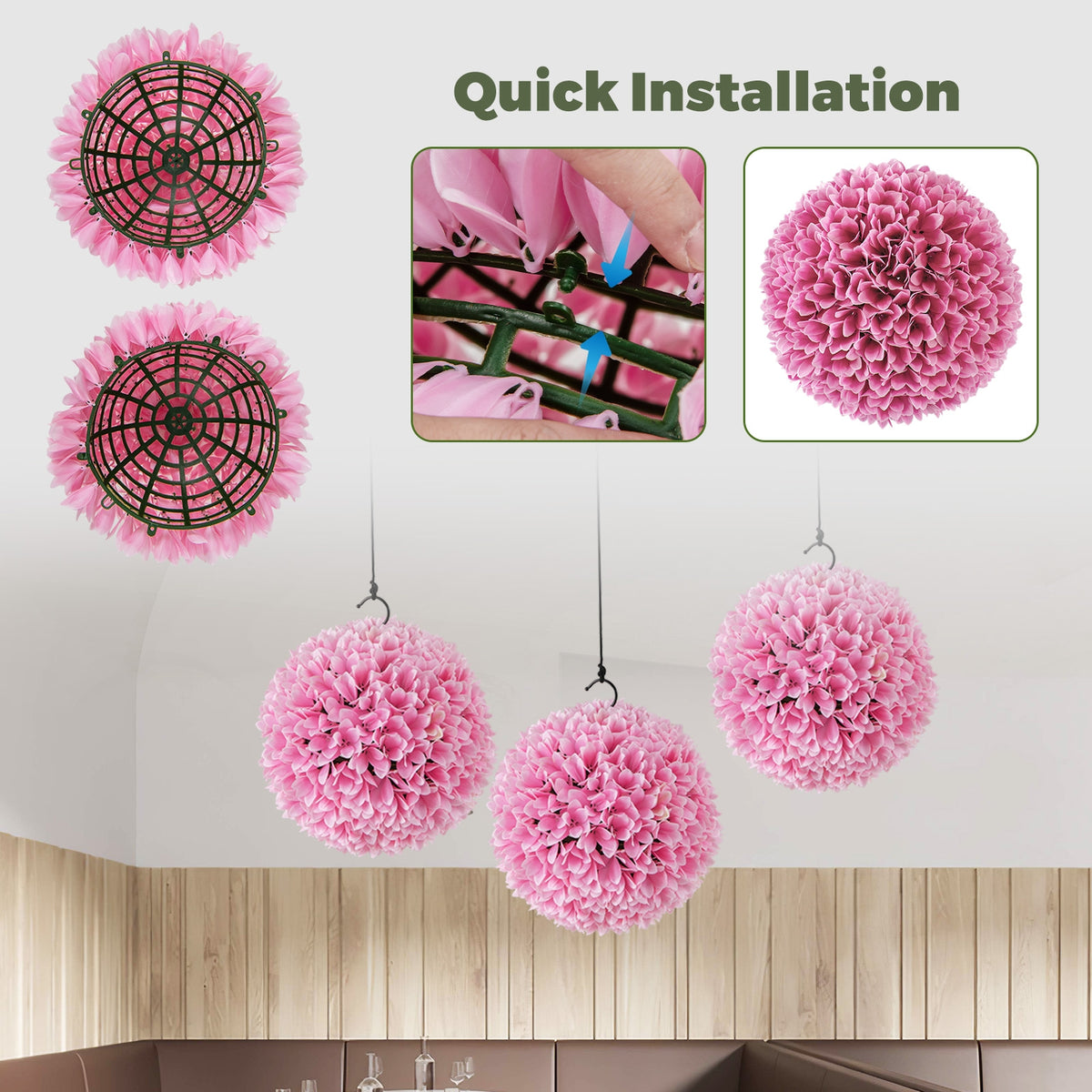 2 PCS Artificial Plant Topiary Balls Faux Boxwood Decorative Balls-Pink-Artificial Plants-DECOROLALA
