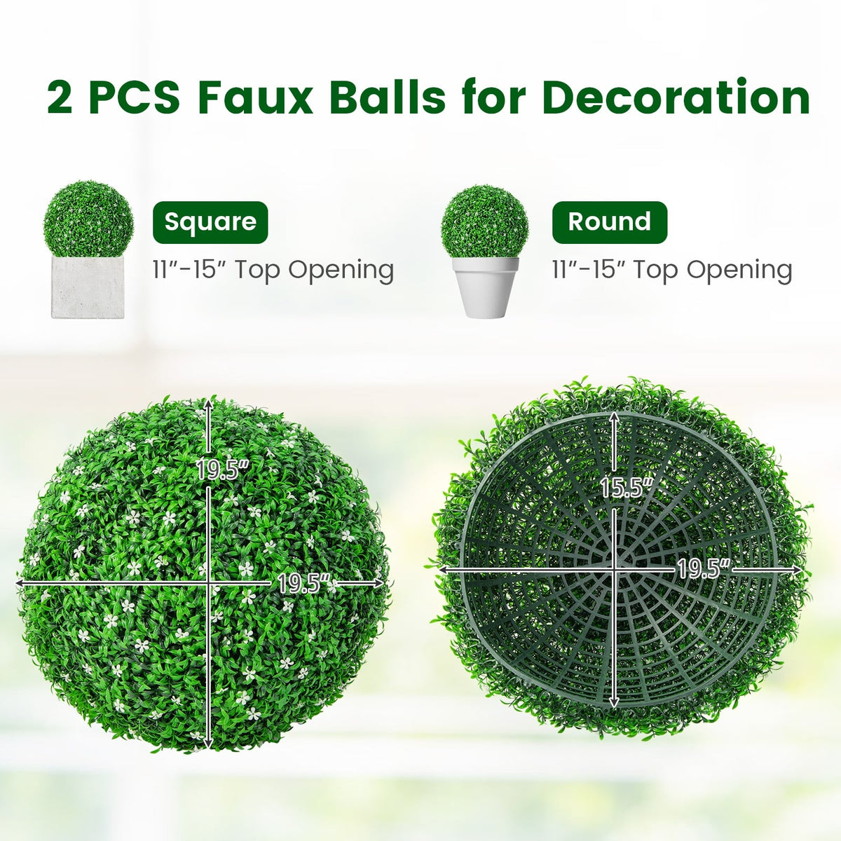 2 PCS Holly Artificial Topiary Balls 19.5 Inch Faux Boxwood Balls-Artificial Plants-DECOROLALA