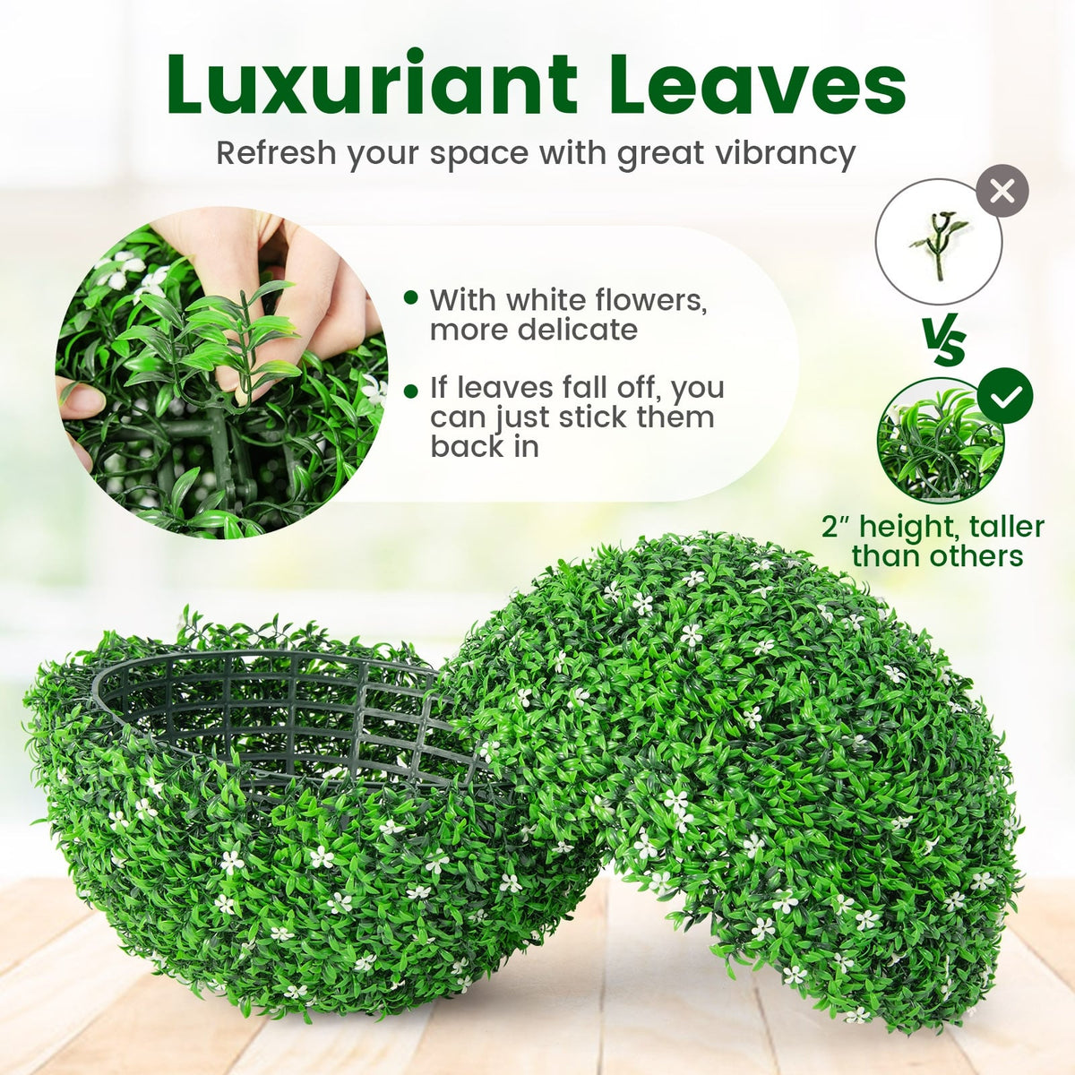 2 PCS Holly Artificial Topiary Balls 19.5 Inch Faux Boxwood Balls-Artificial Plants-DECOROLALA