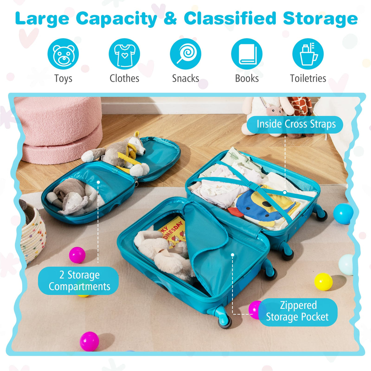 2 PCS Kid Luggage Set With Spinner Wheels for Children Boys Girls-Navy-Kids Suitcases-DECOROLALA