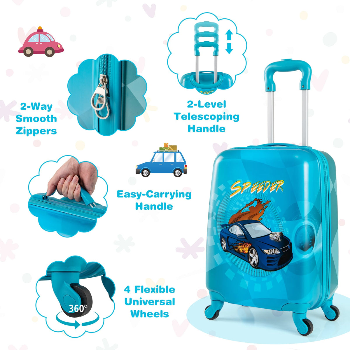2 PCS Kid Luggage Set With Spinner Wheels for Children Boys Girls-Navy-Kids Suitcases-DECOROLALA