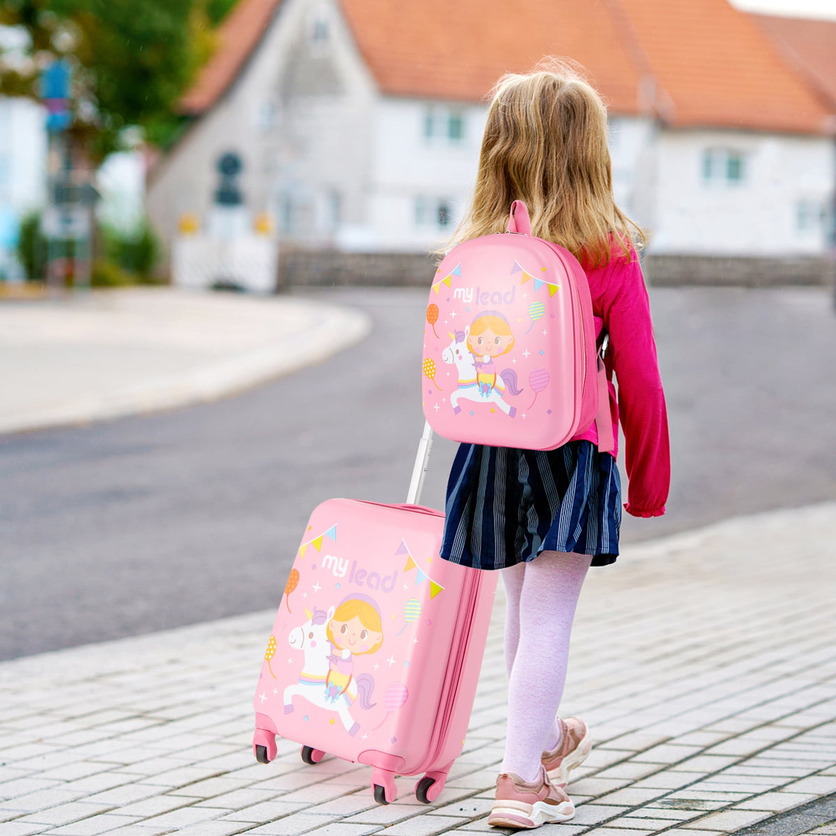 2 PCS Kid Luggage Set With Spinner Wheels for Children Boys Girls-Pink-Kids Suitcases-DECOROLALA
