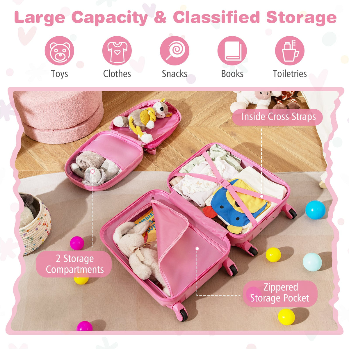 2 PCS Kid Luggage Set With Spinner Wheels for Children Boys Girls-Pink-Kids Suitcases-DECOROLALA